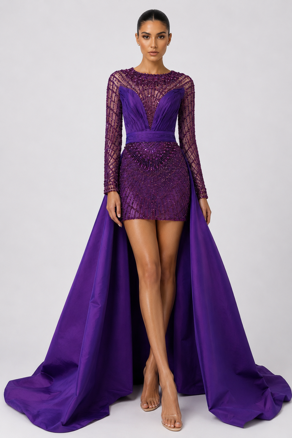 MBELLISHED MINI GOWN WITH OVERSKIRT