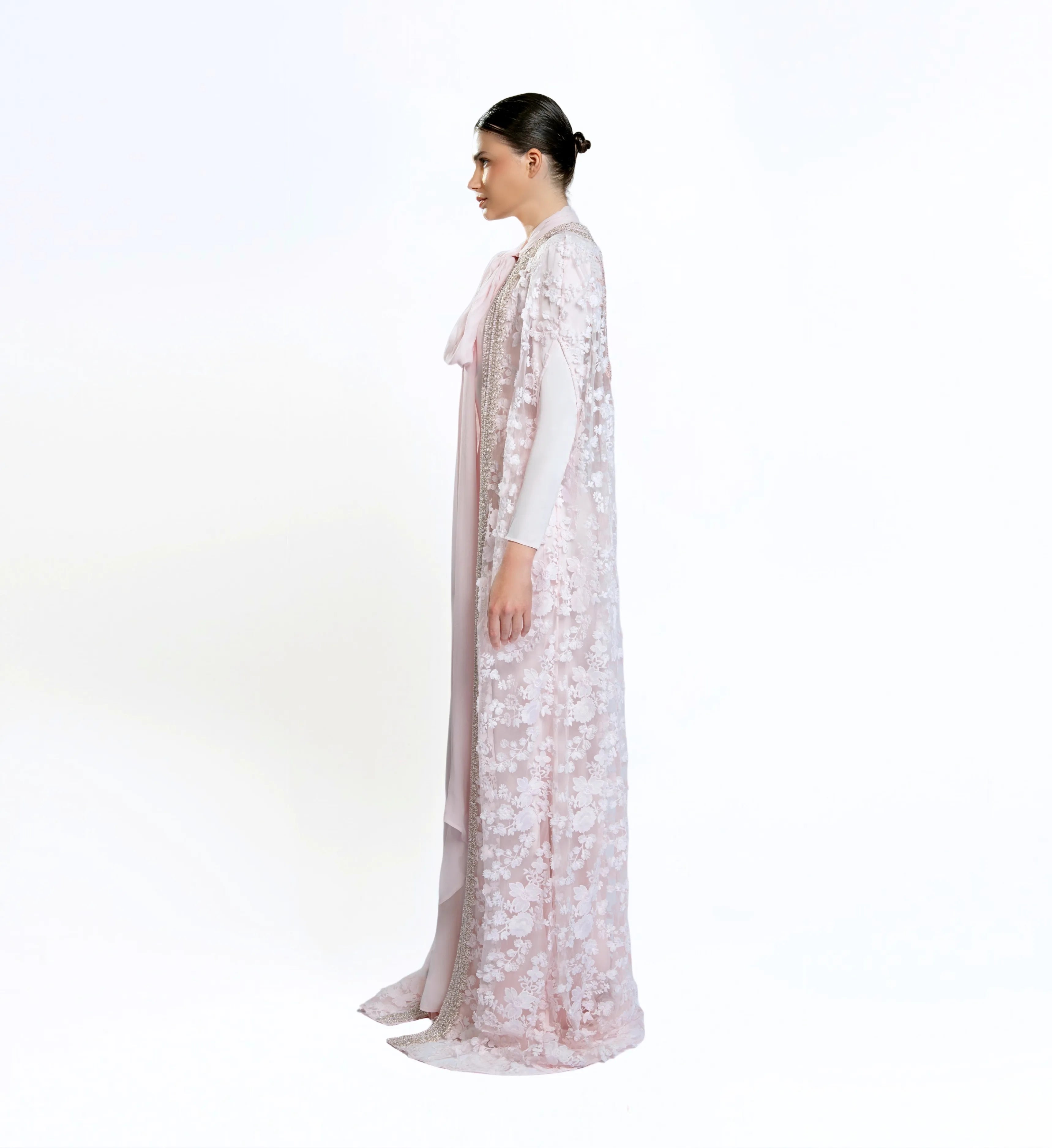 Embroidered Cape Gown - Blush Pink