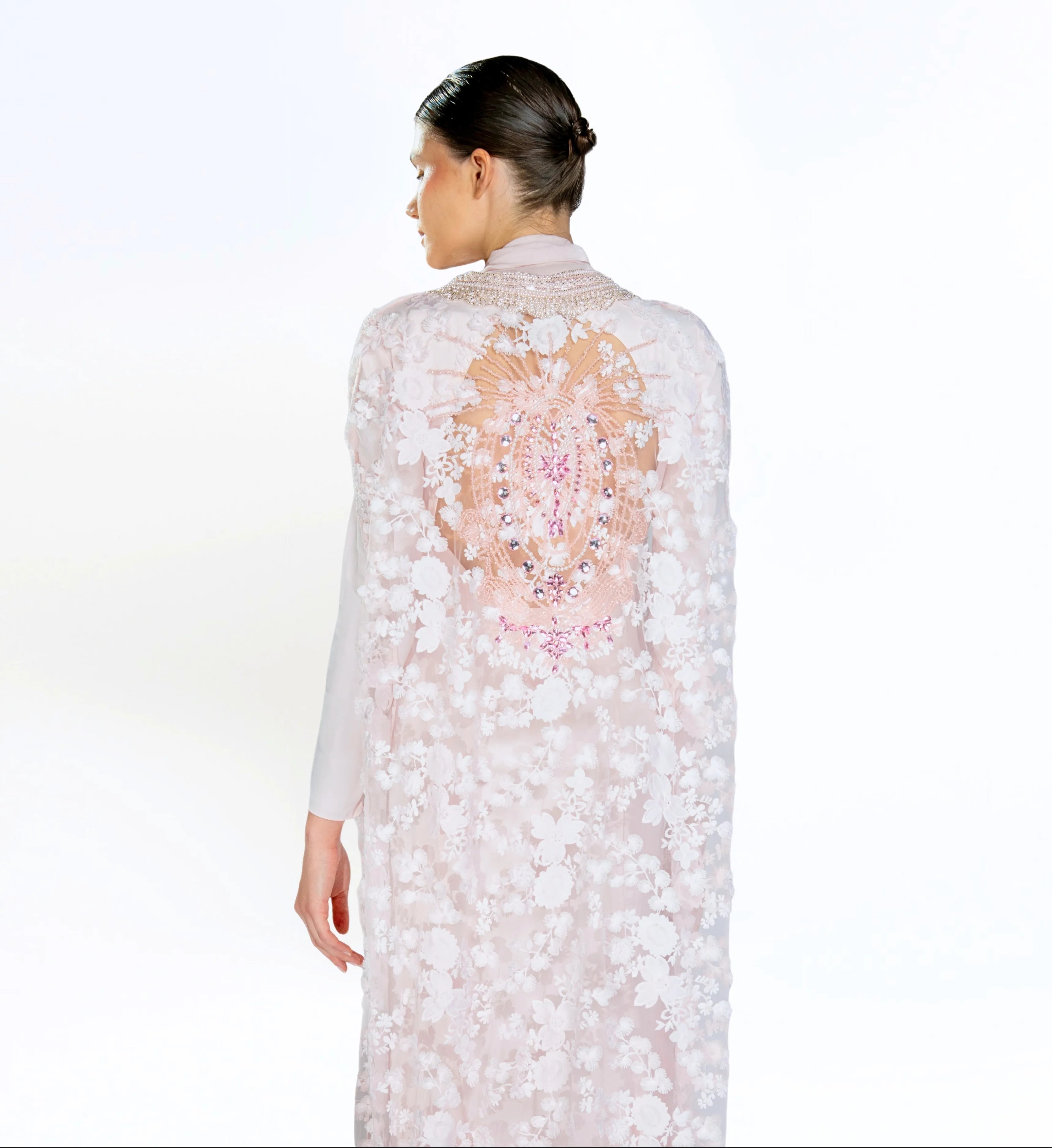 Embroidered Cape Gown - Blush Pink