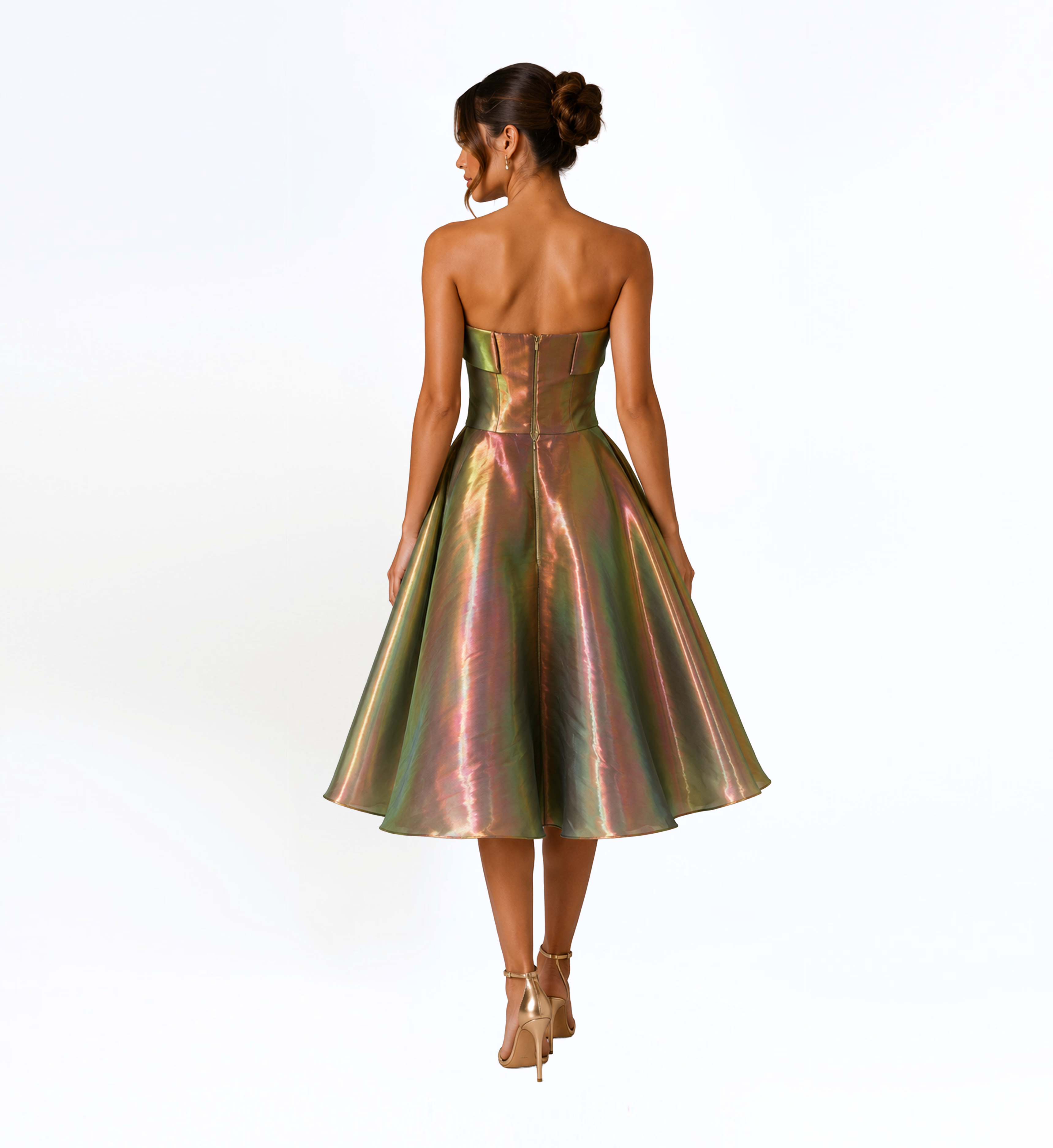 IRIDESCENT STRAPLESS MIDI DRESS