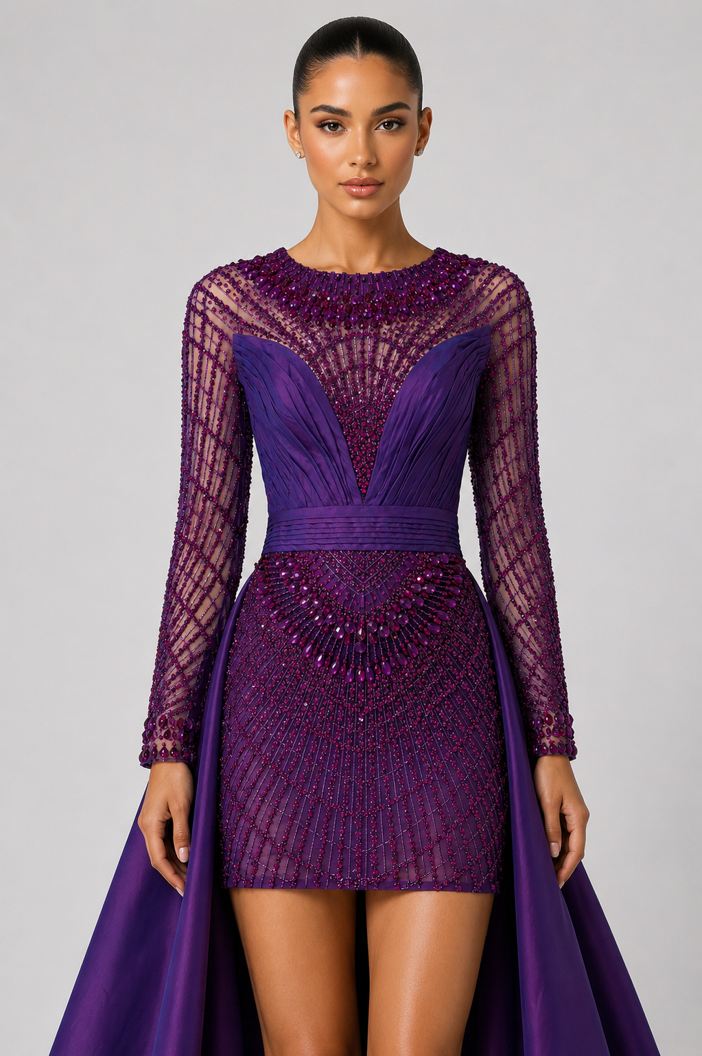MBELLISHED MINI GOWN WITH OVERSKIRT