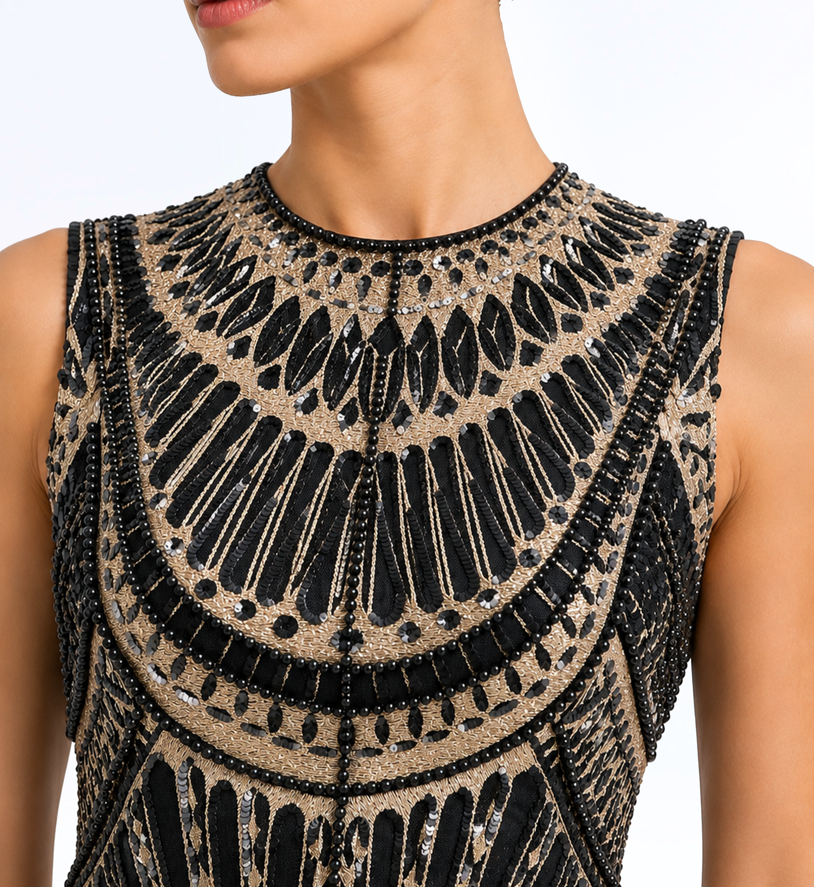 Thread Embroidered Sleeveless Midi Dress