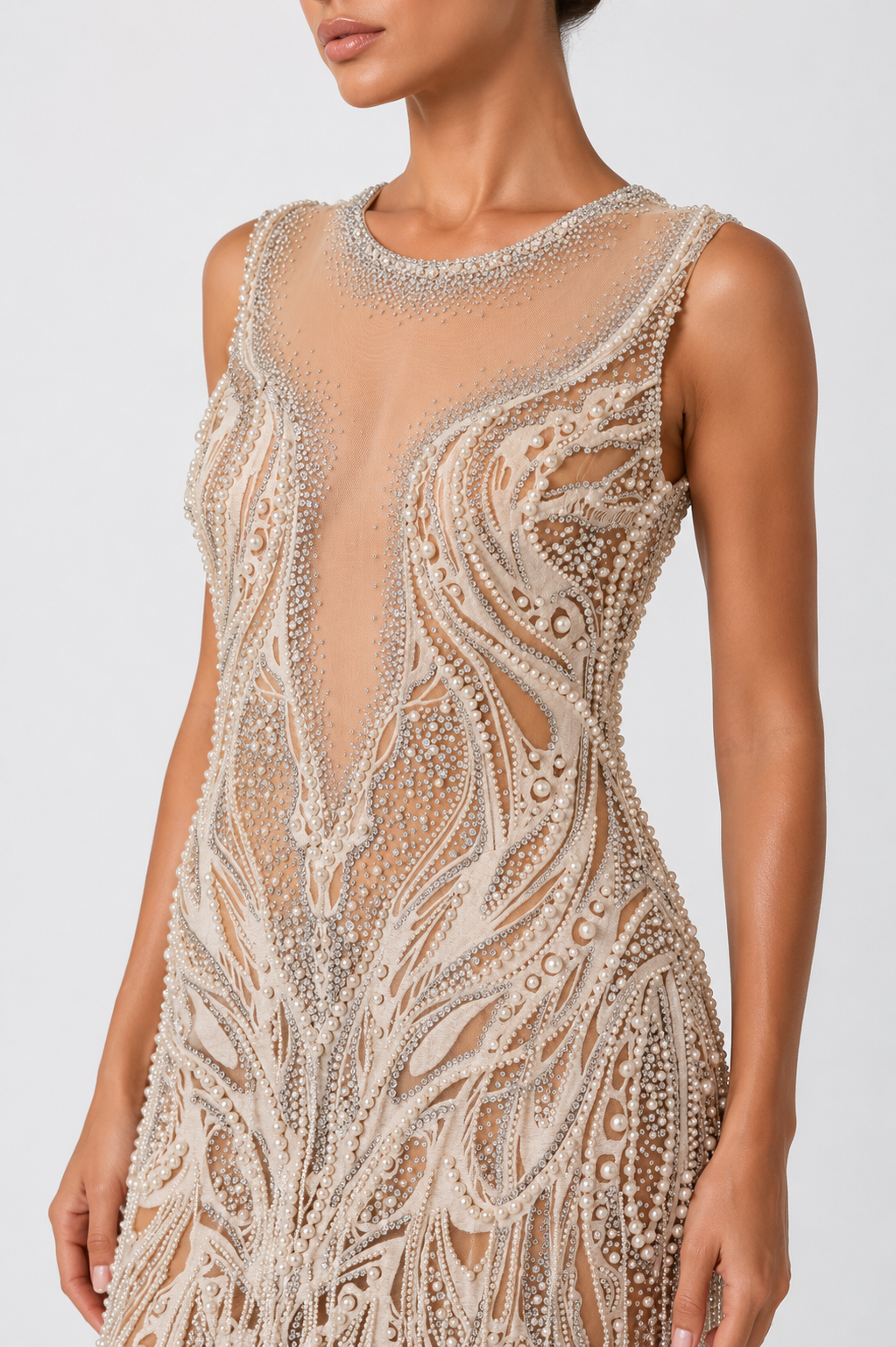 PEARL EMBELLISHED FRINGE MINI DRESS