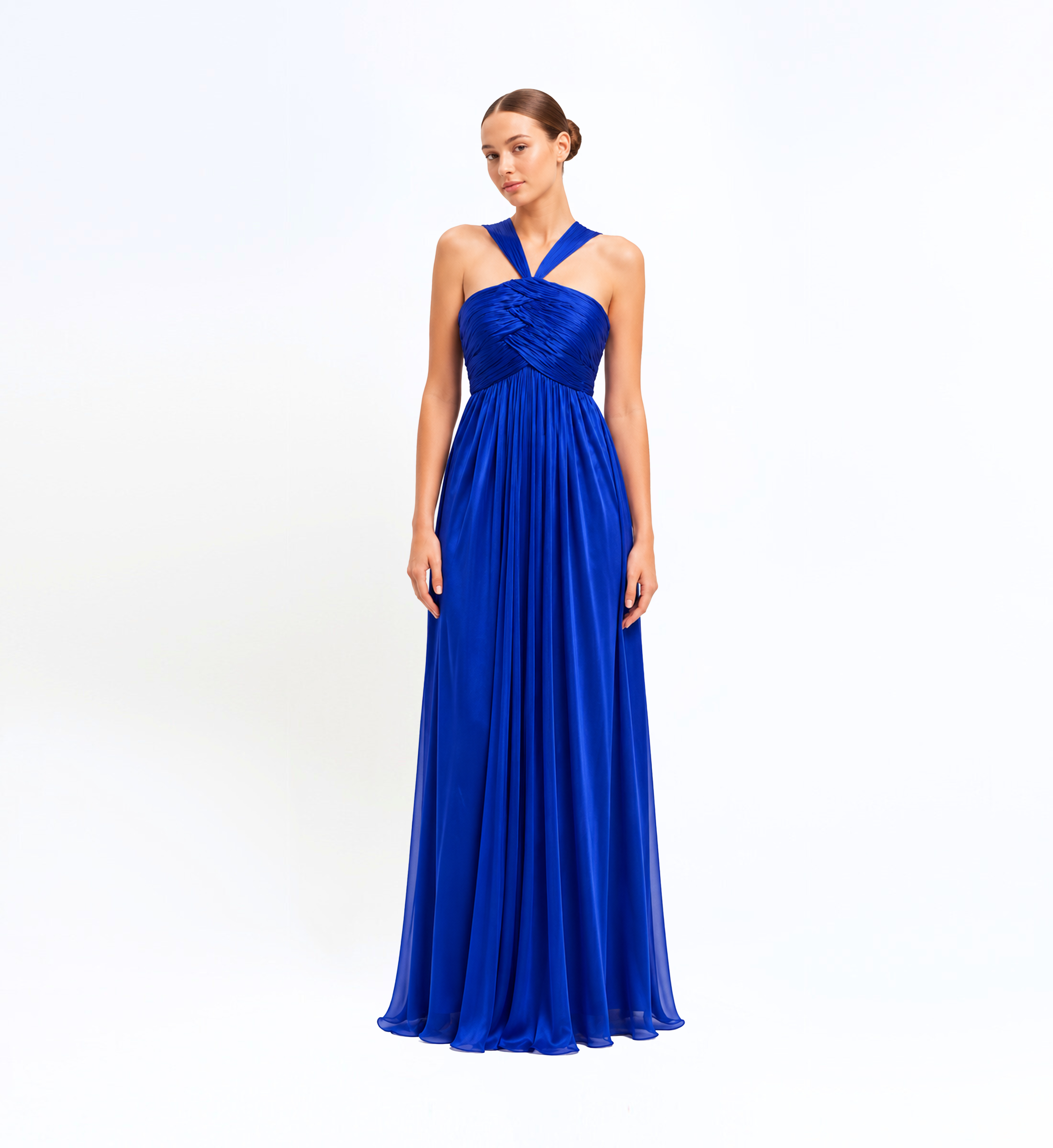 Halter Neck Shirred Long Dress