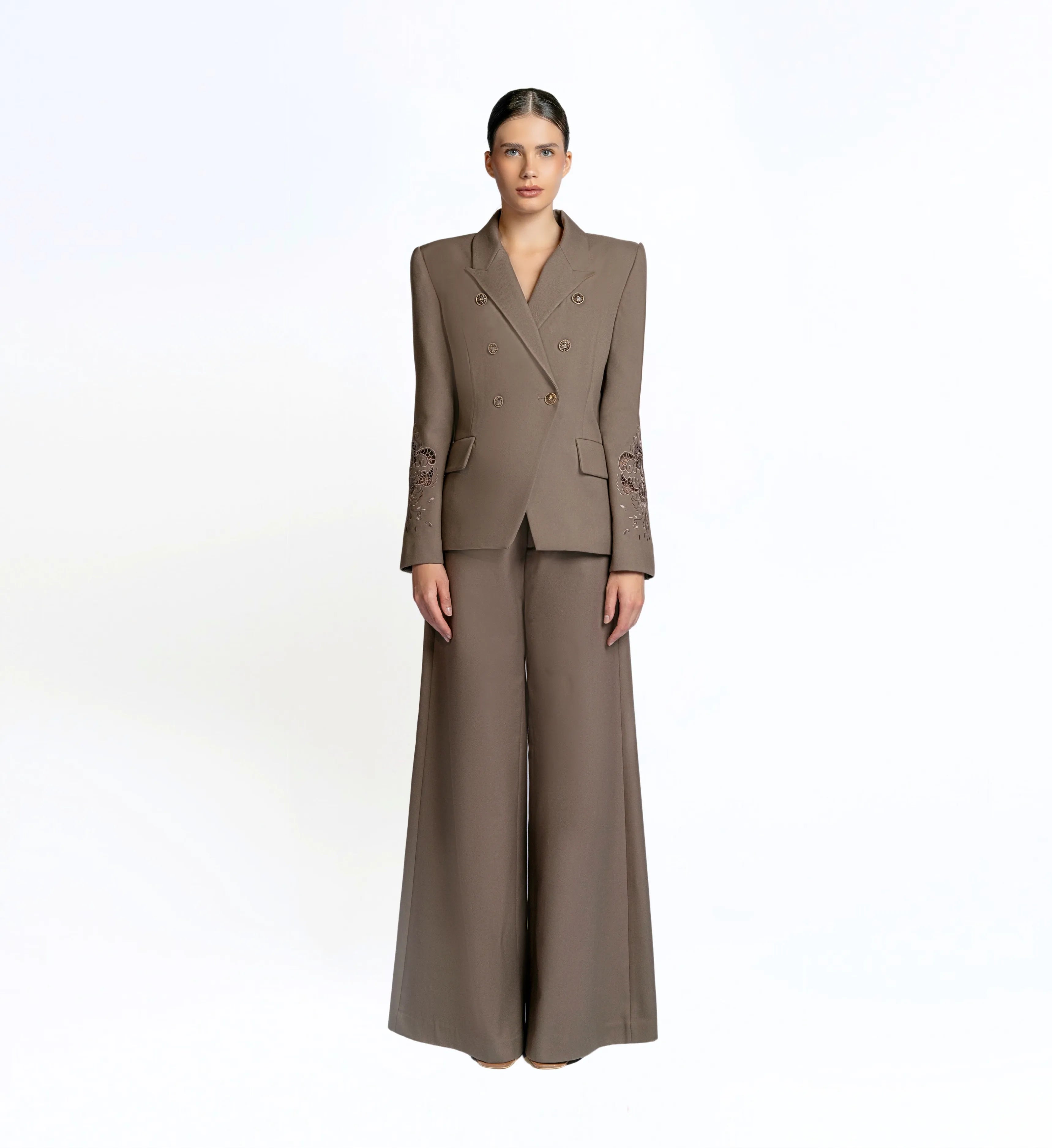 Embroidered suit set - Brown