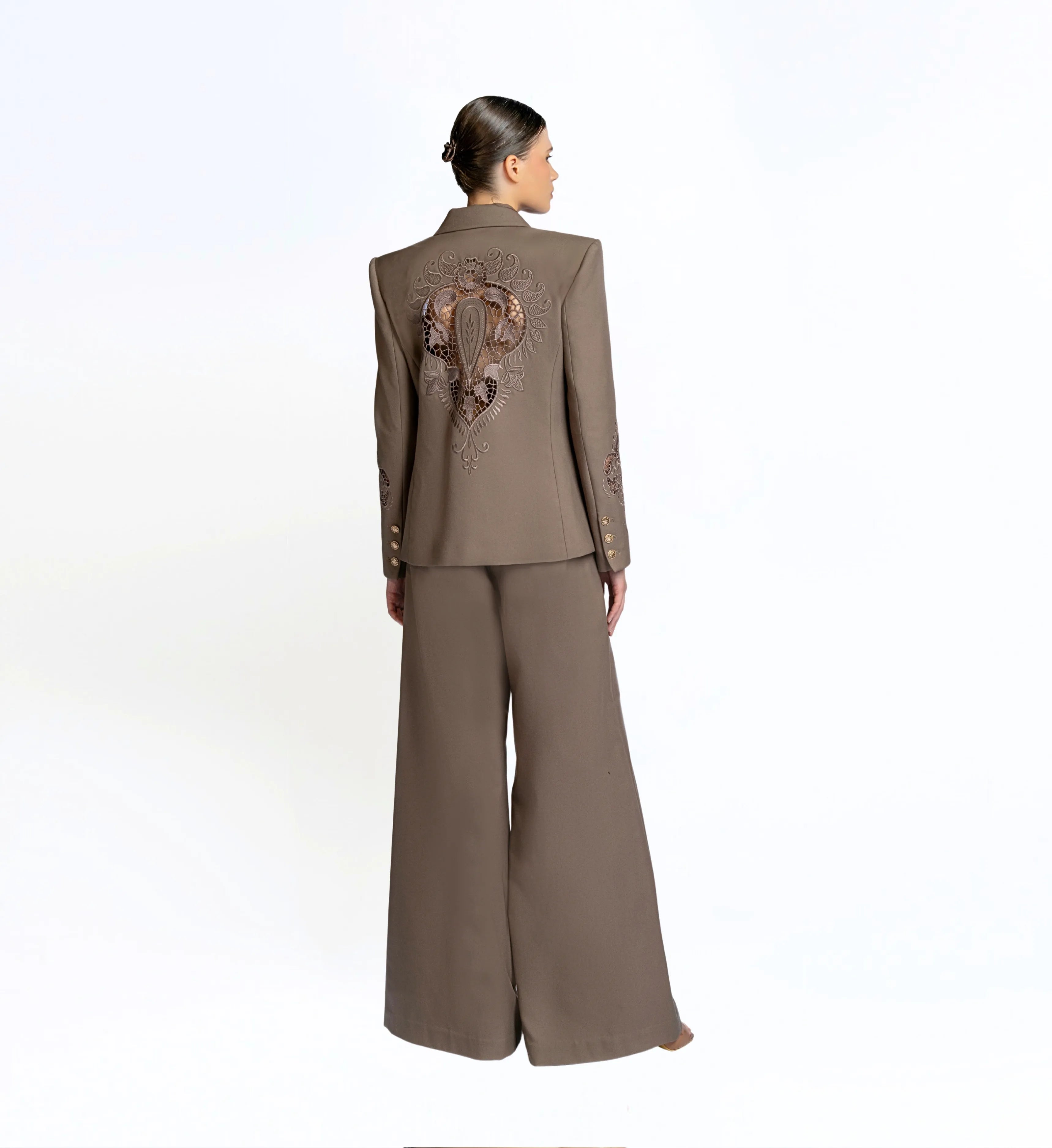 Embroidered suit set - Brown