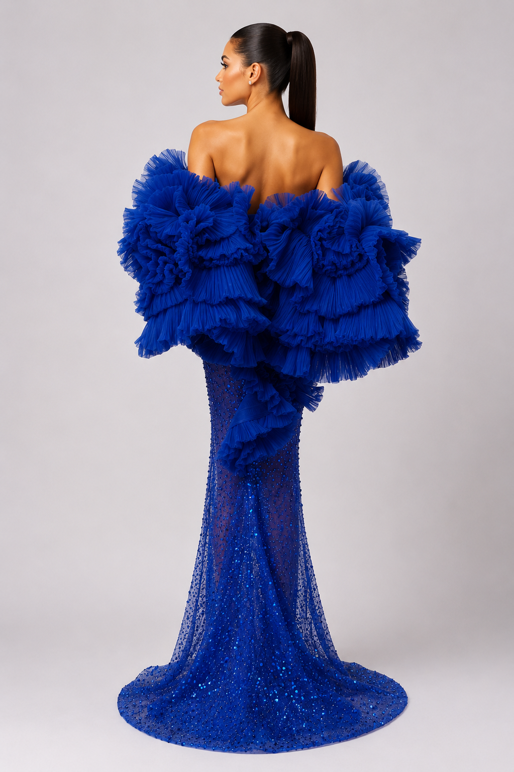 RUFFLE EMBELLISHED GOWN