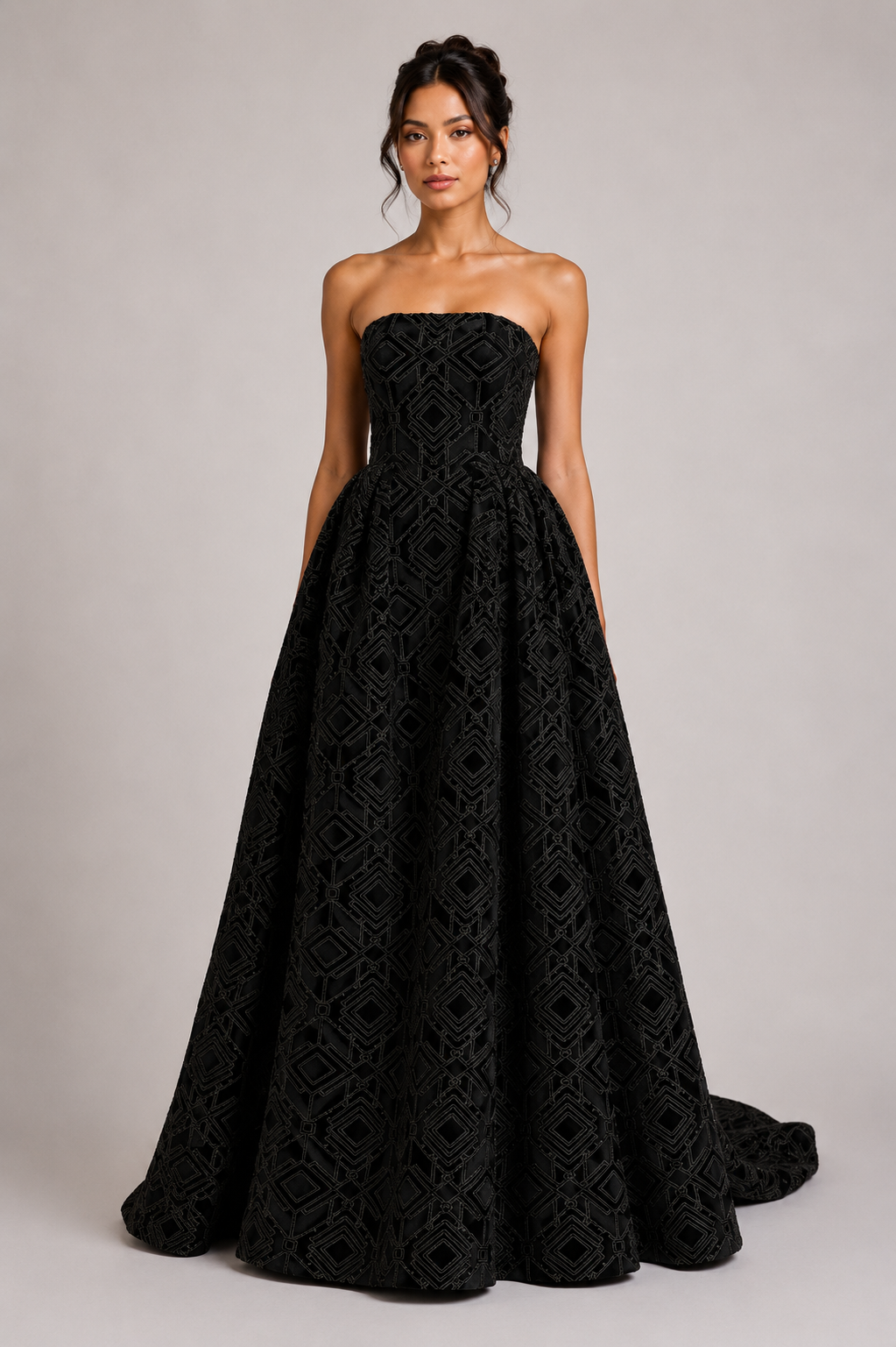 GEOMETRIC EMBELLISHED BALL GOWN