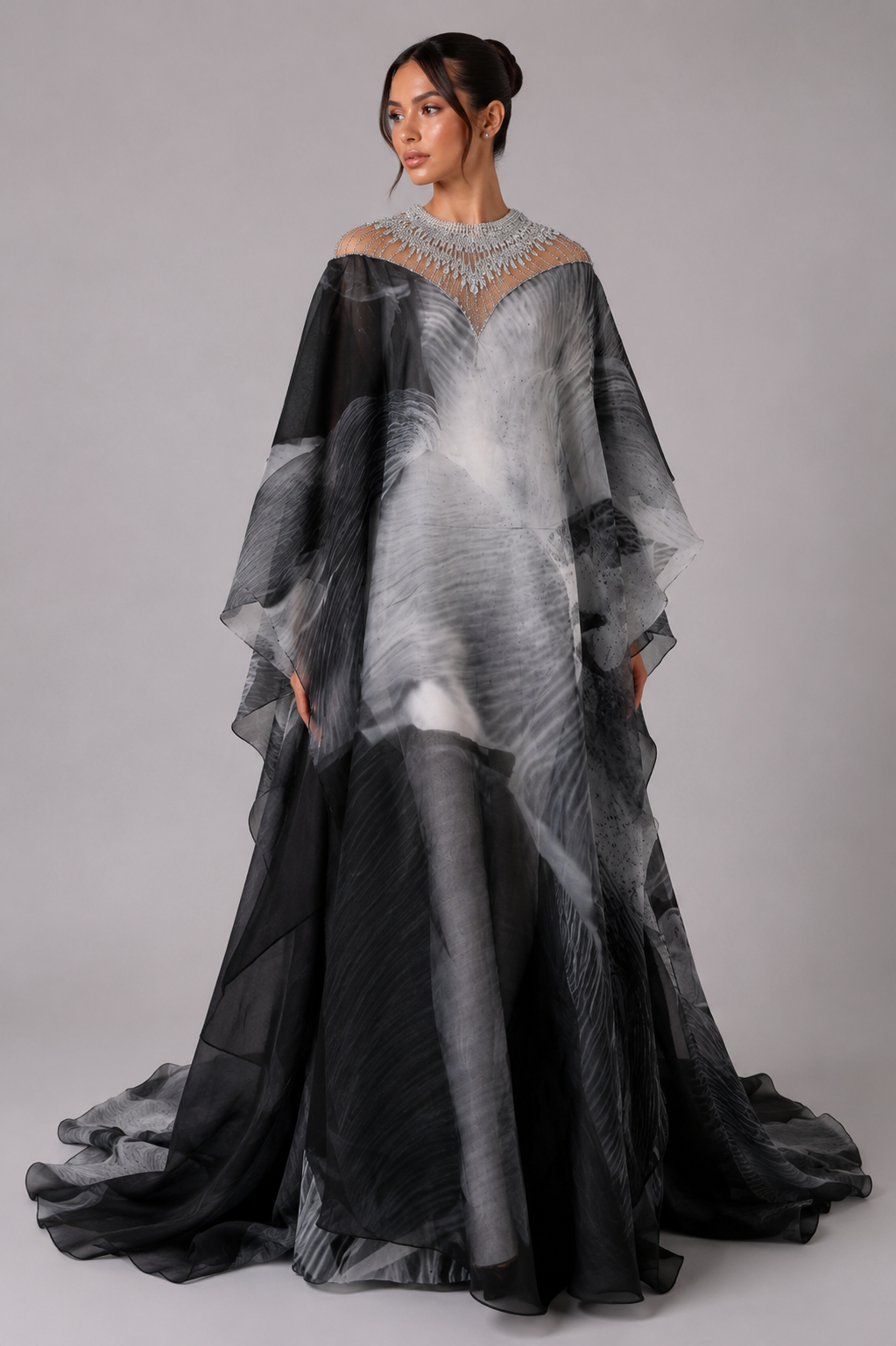 MONOCHROME PRINTED KAFTAN GOWN