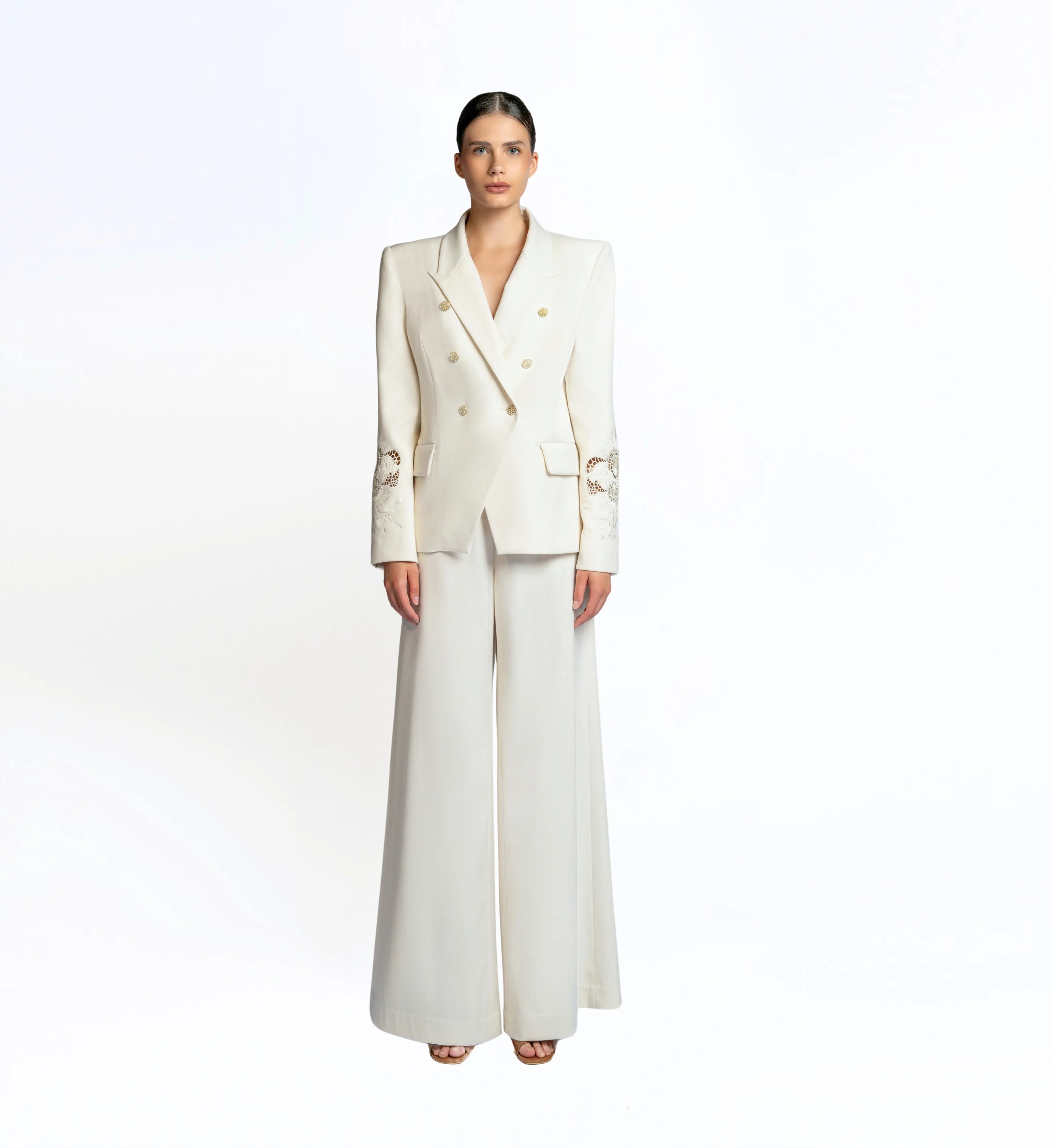 Embroidered suit set - White