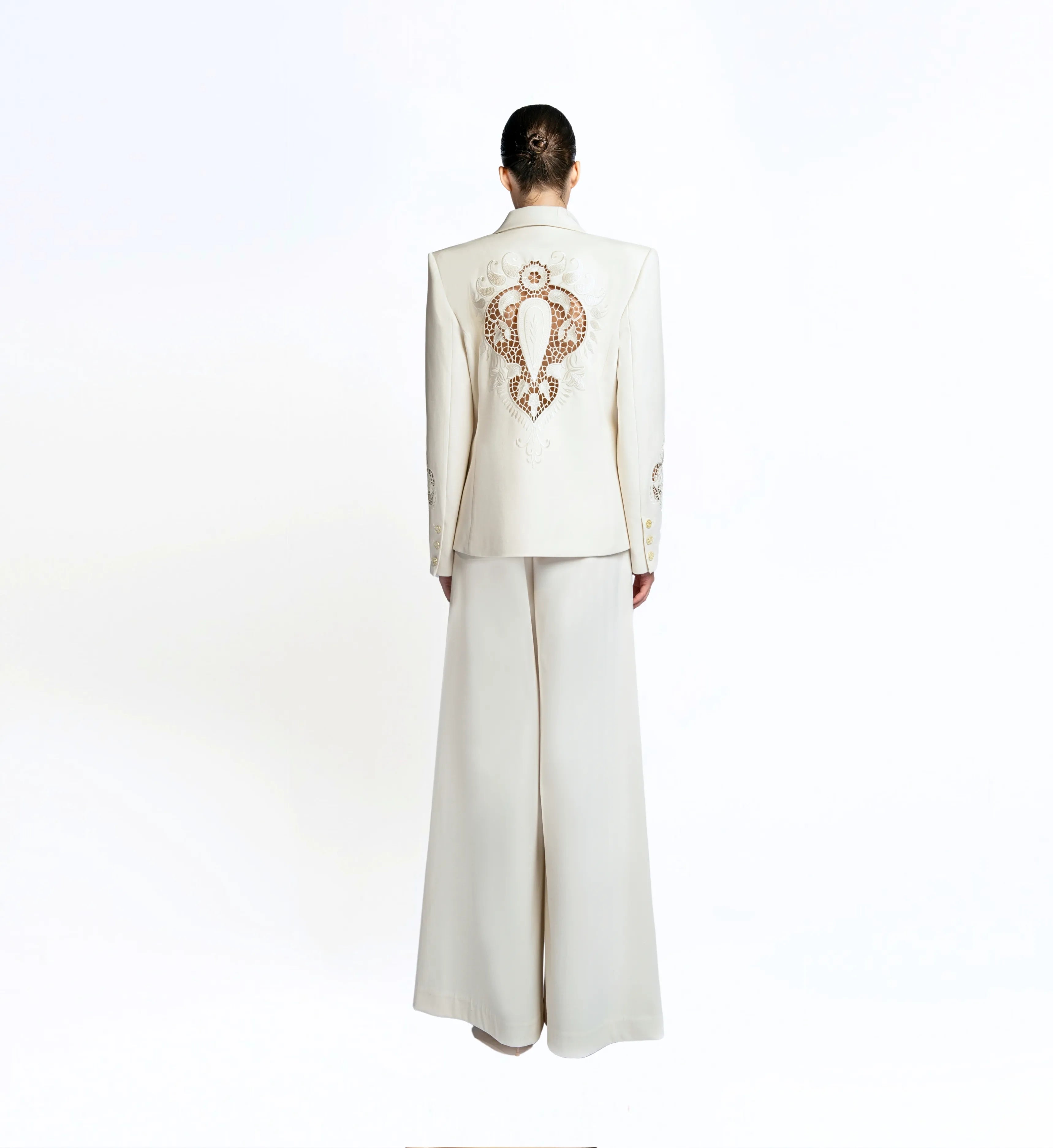 Embroidered suit set - White
