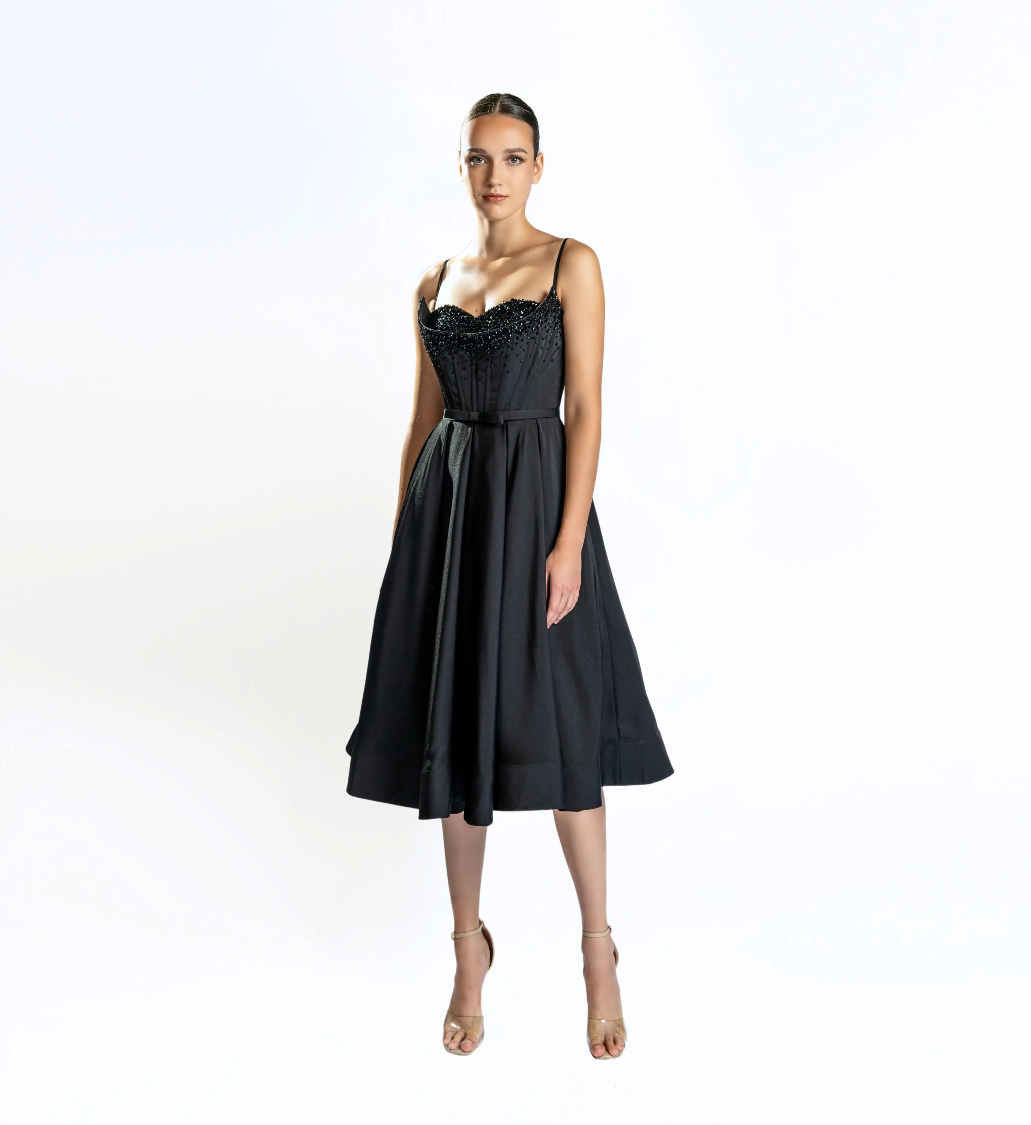 Embellished Corset Midi Dress - Black