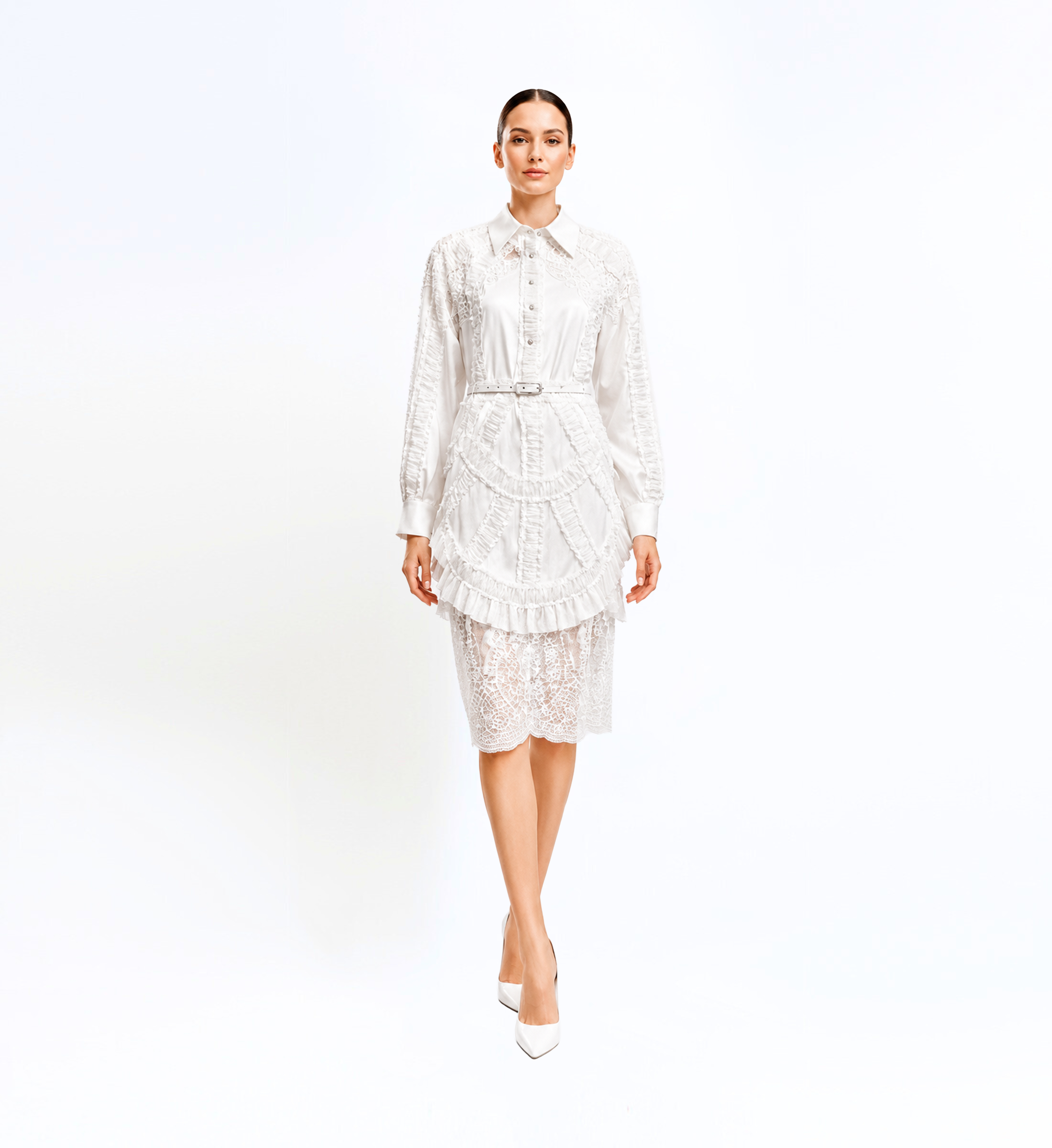 Thread Embroidered Ruffle Midi Dress