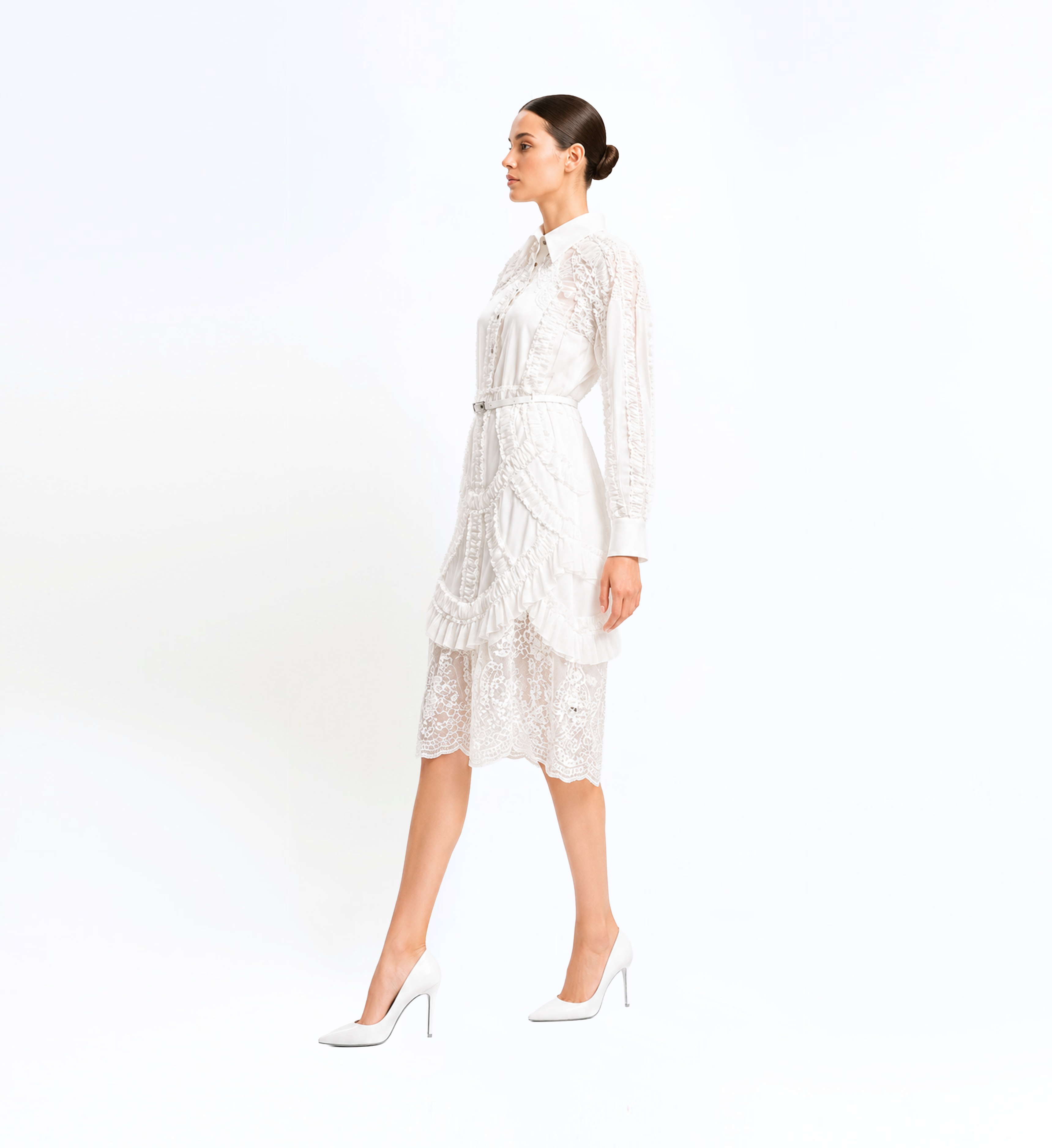 Thread Embroidered Ruffle Midi Dress