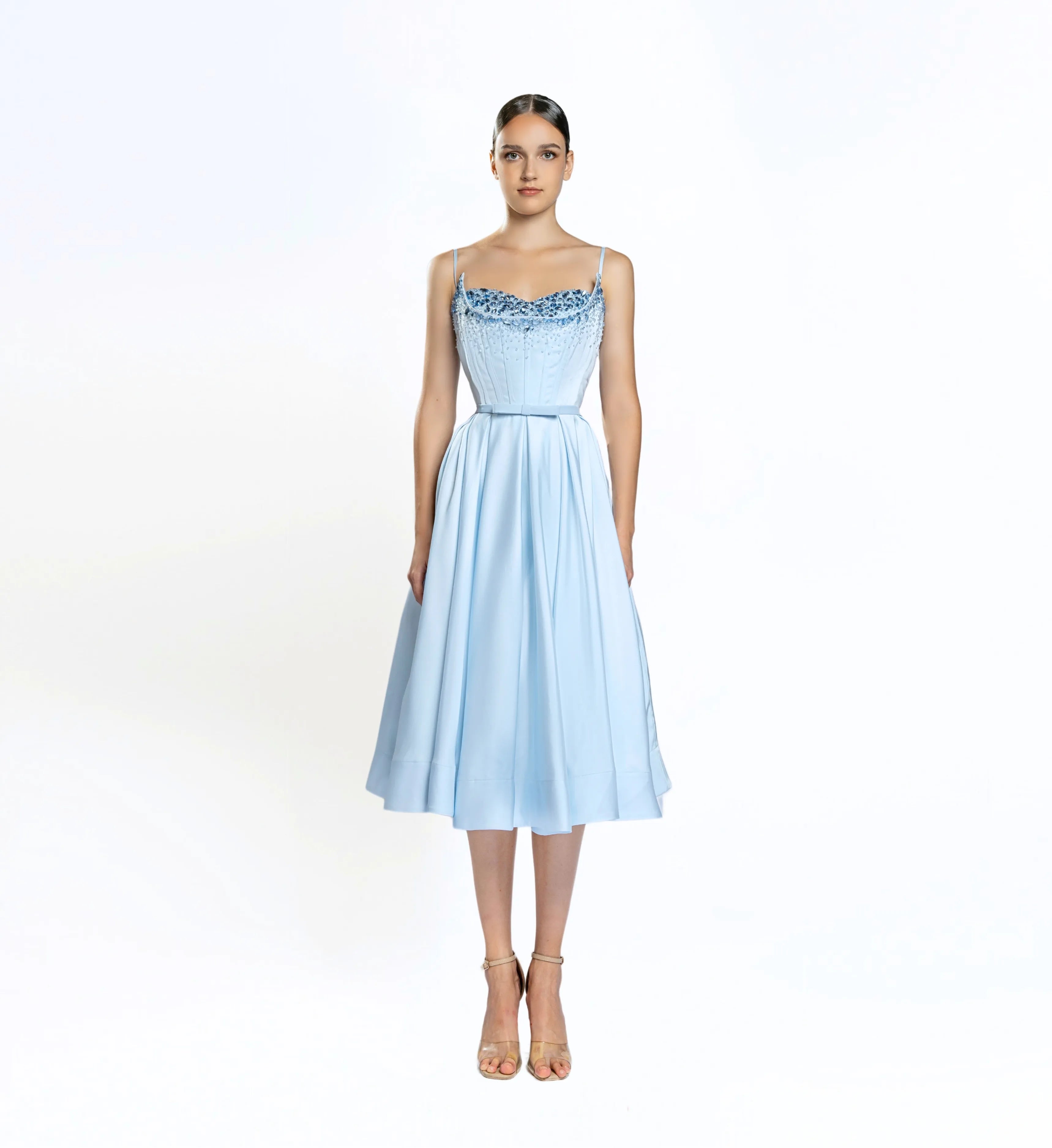 Embellished Corset Midi Dress - Ice Blue