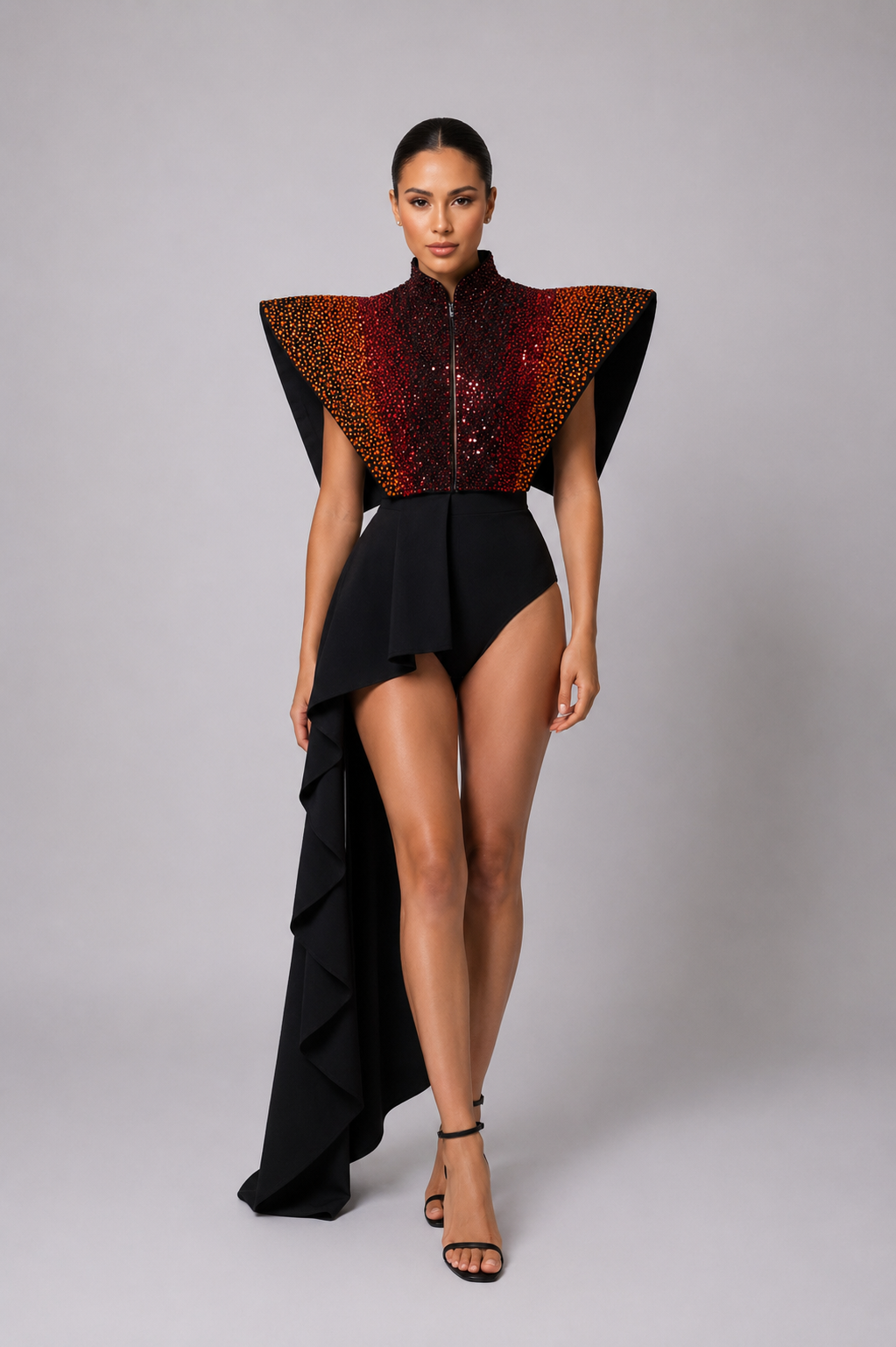 CRYSTAL EMBELLISHED STRUCTURED MINI DRESS
