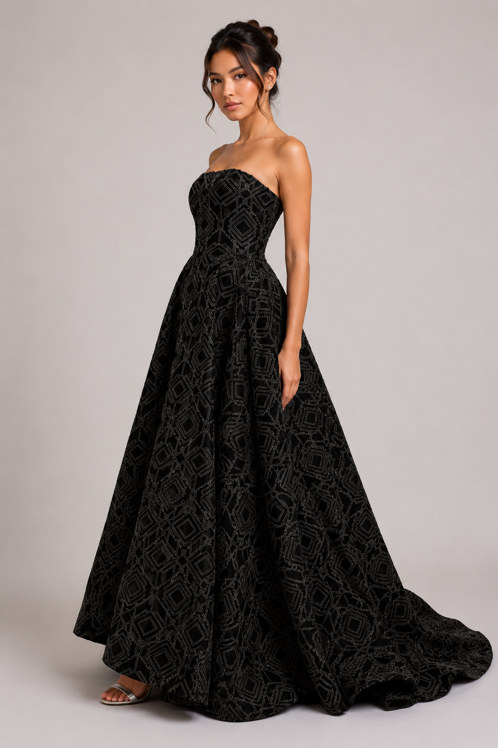 GEOMETRIC EMBELLISHED BALL GOWN