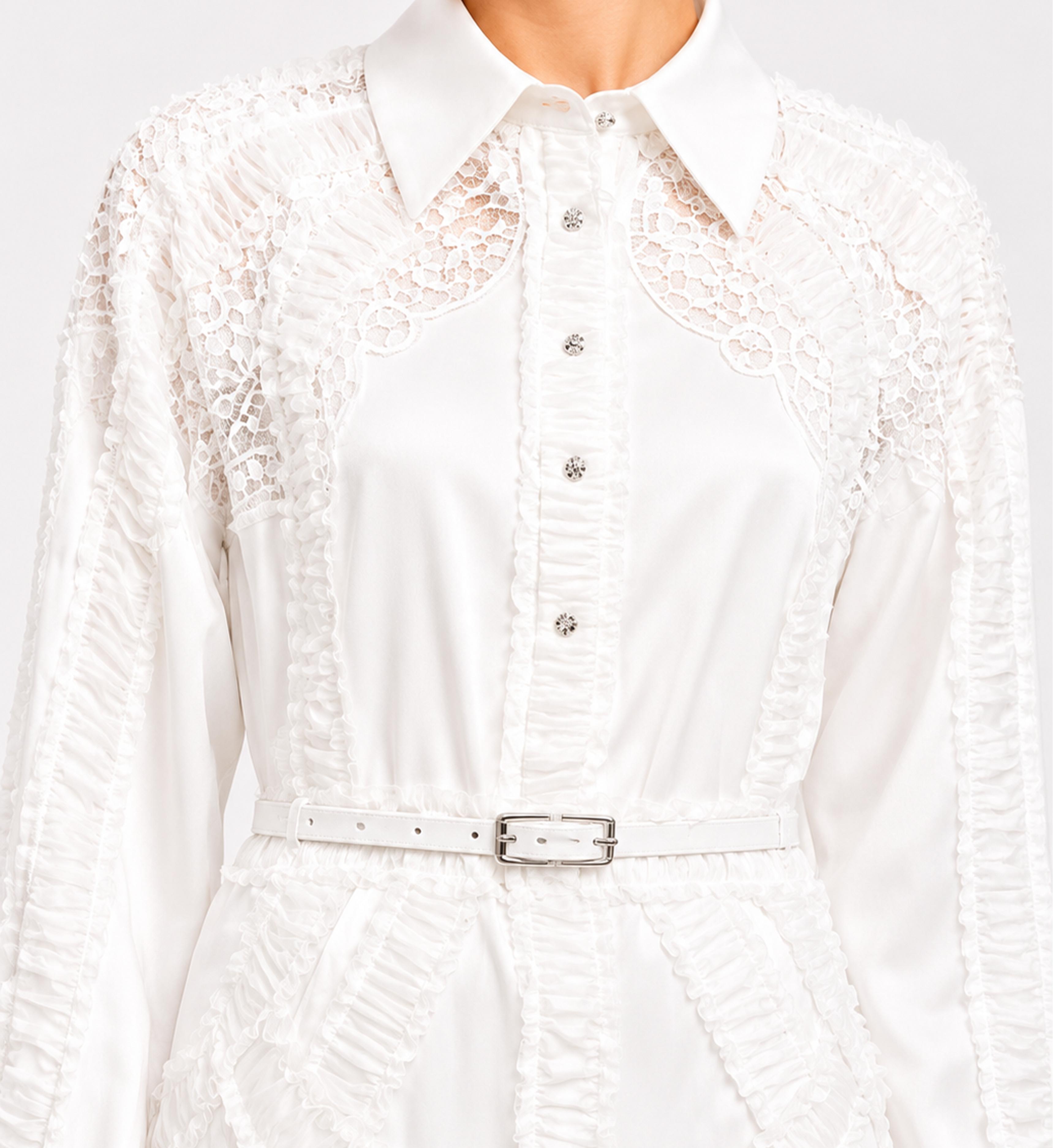 Thread Embroidered Ruffle Midi Dress