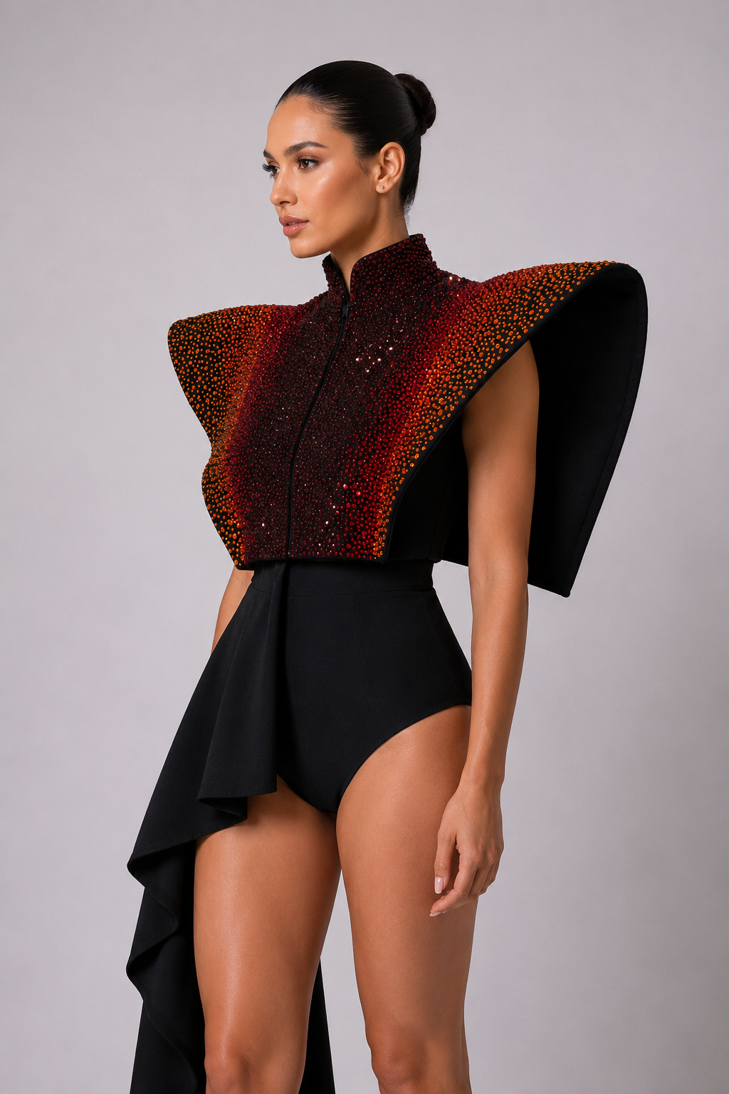 CRYSTAL EMBELLISHED STRUCTURED MINI DRESS