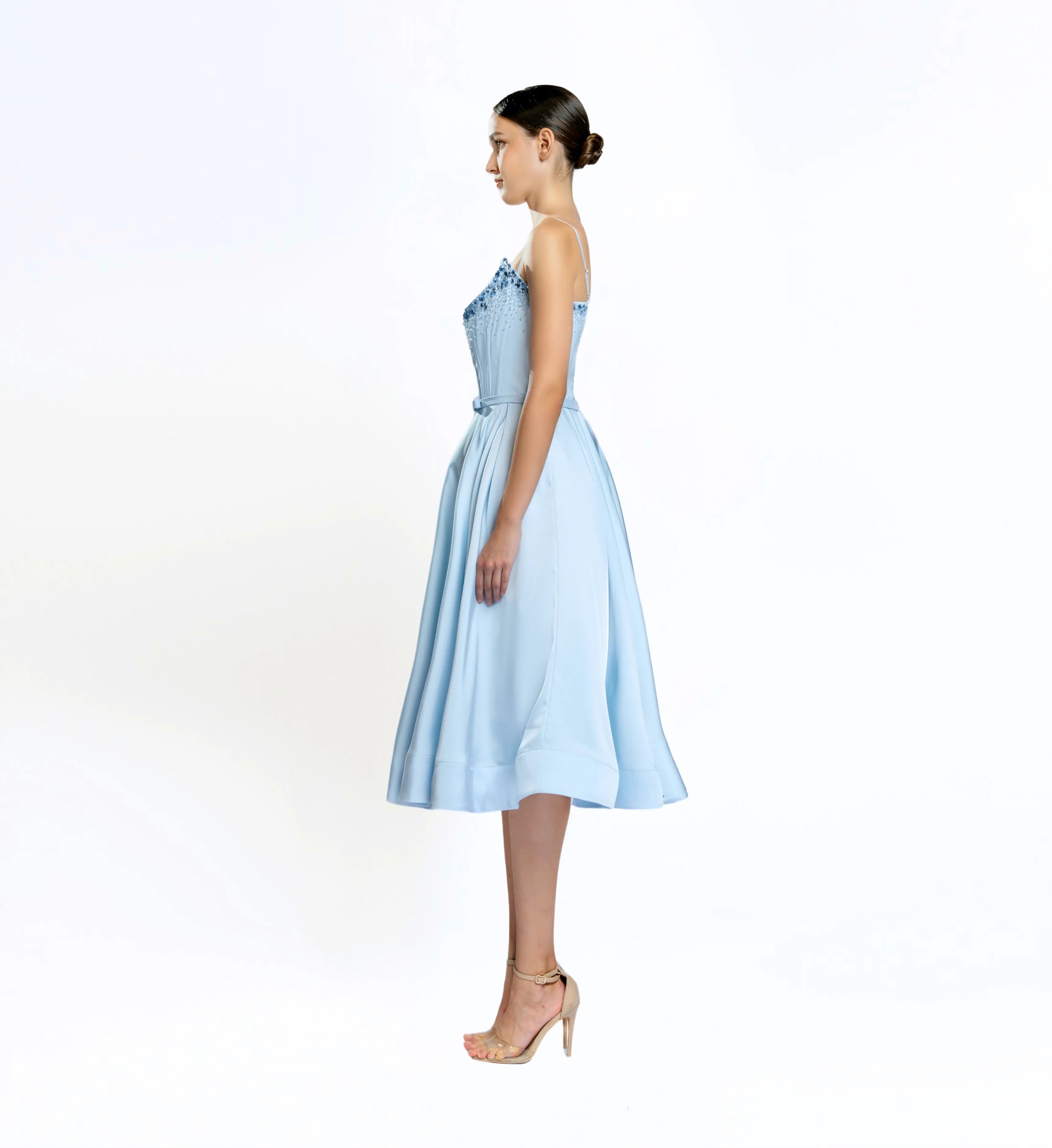 Embellished Corset Midi Dress - Ice Blue