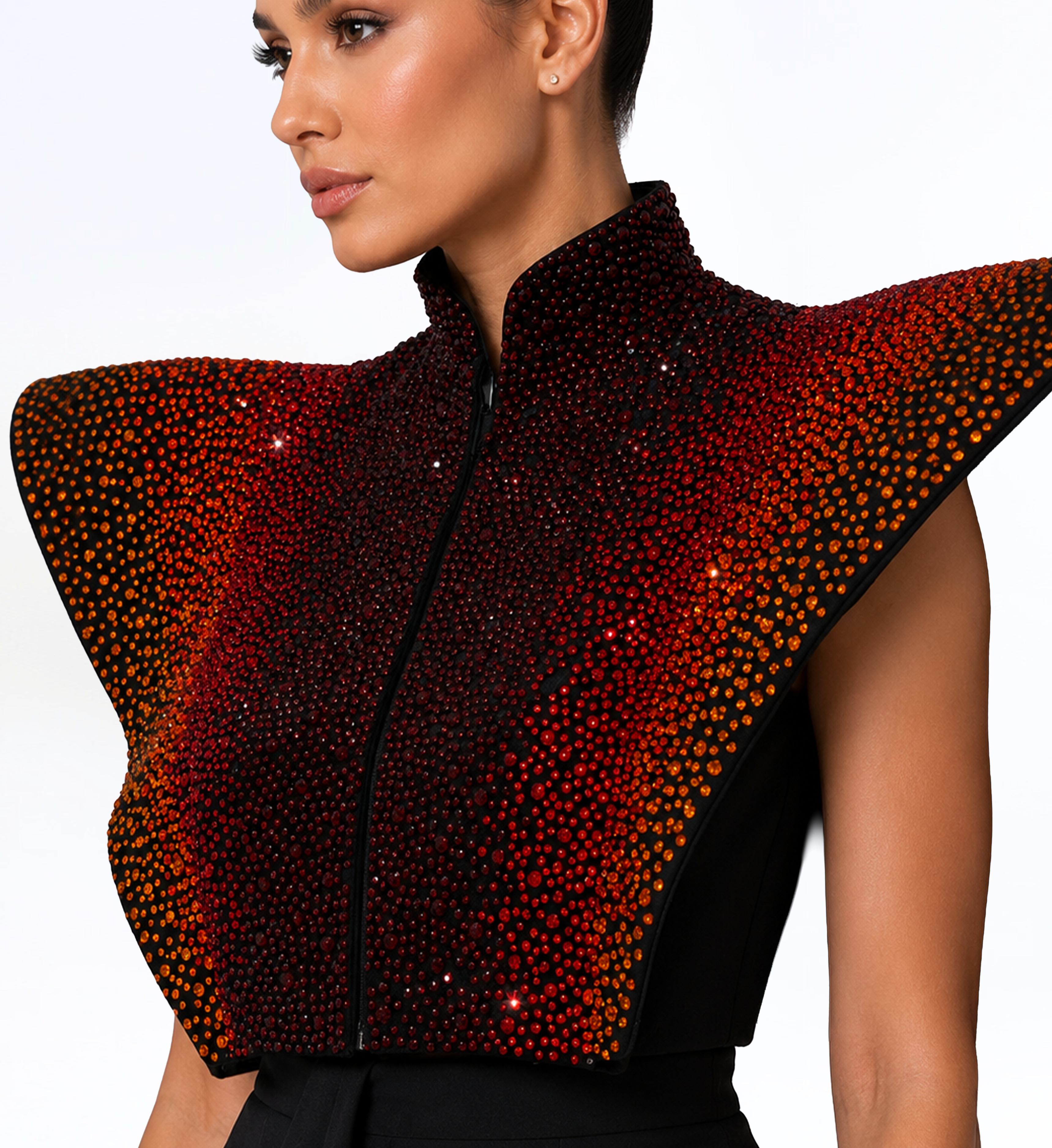 CRYSTAL EMBELLISHED STRUCTURED MINI DRESS