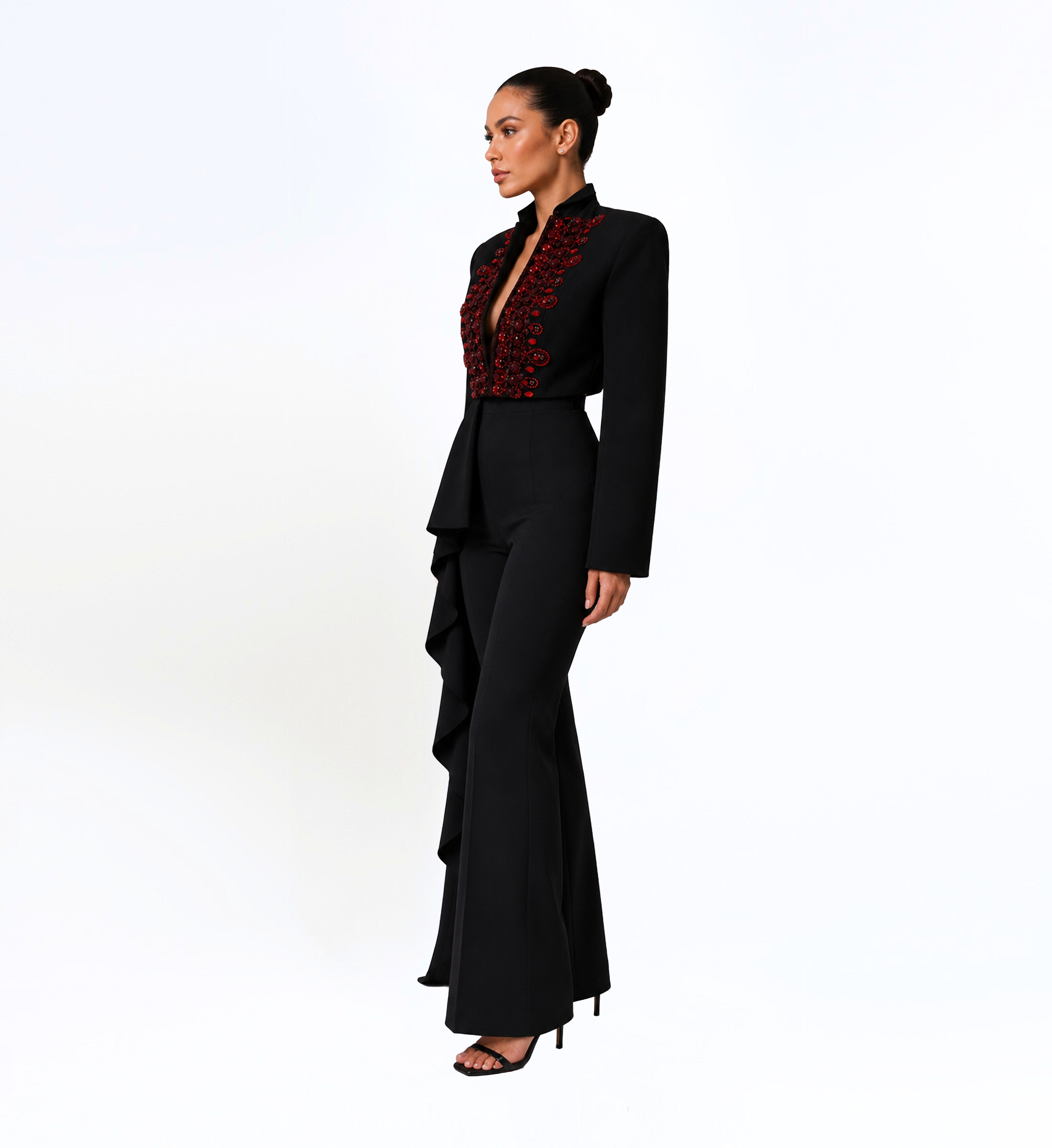 BLACK RED EMBELLISHED TAILORED JUMPSUIT