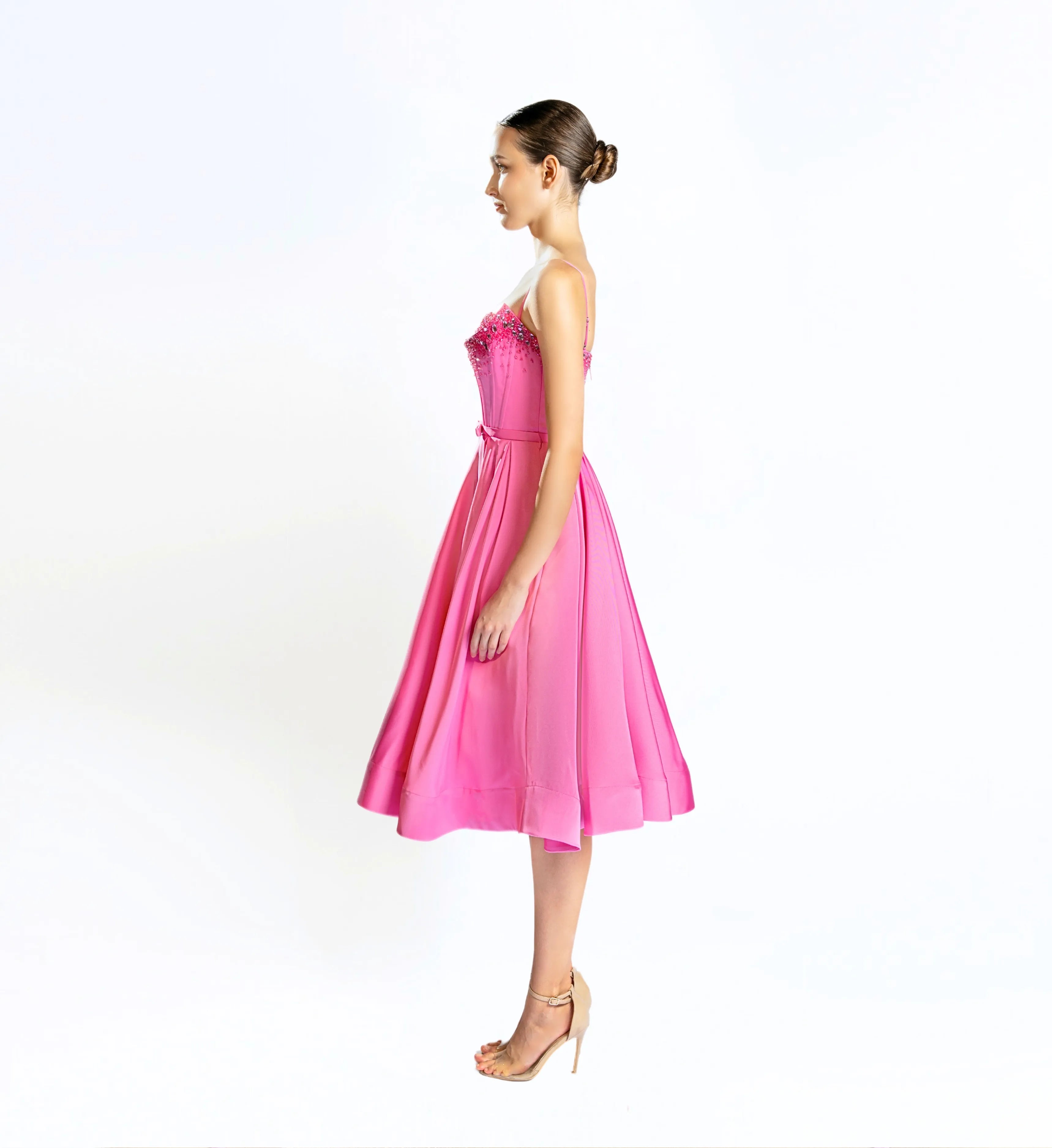 Embellished Corset Midi Dress - Pink