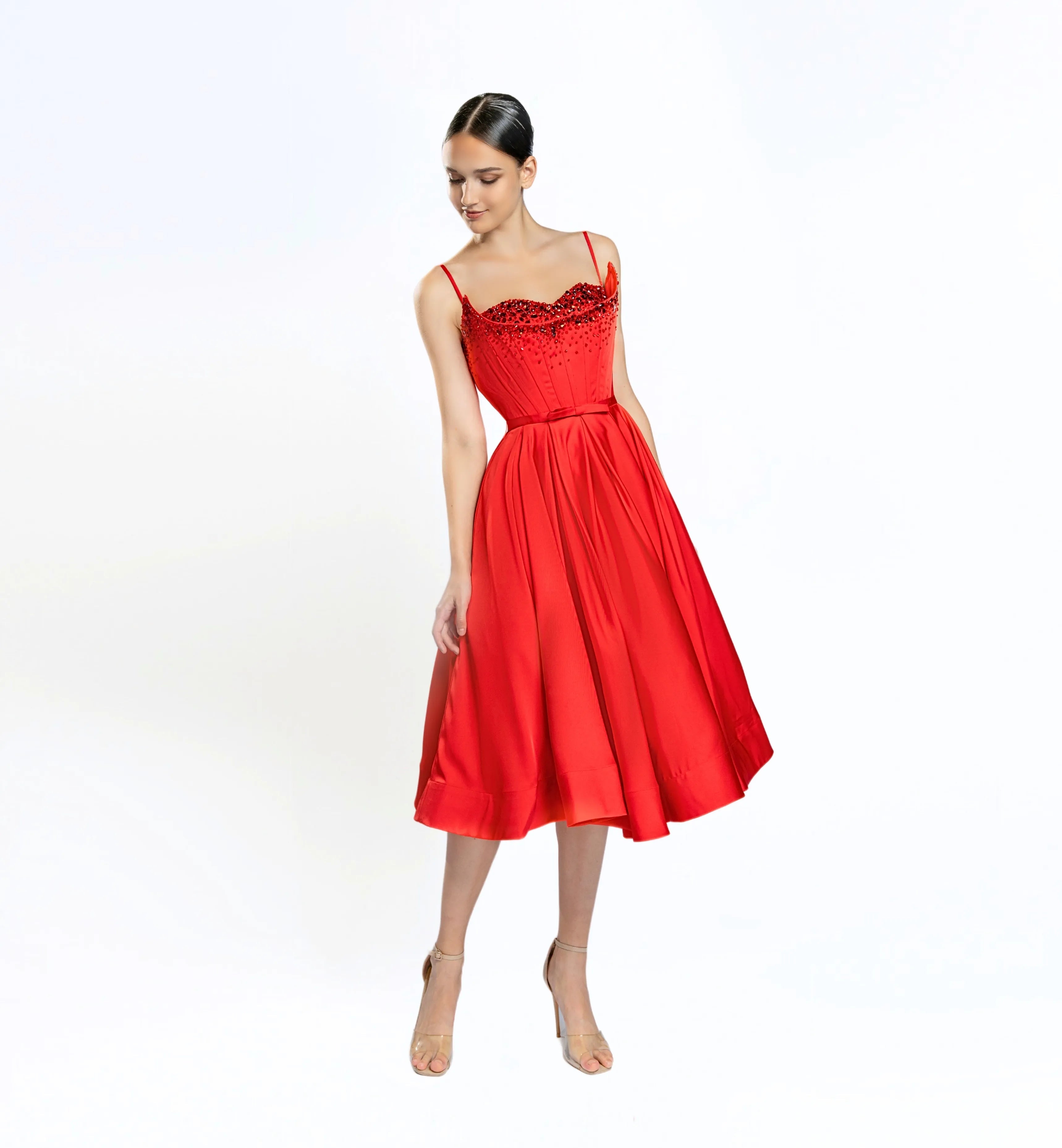 Embellished Corset Midi Dress - Jester Red