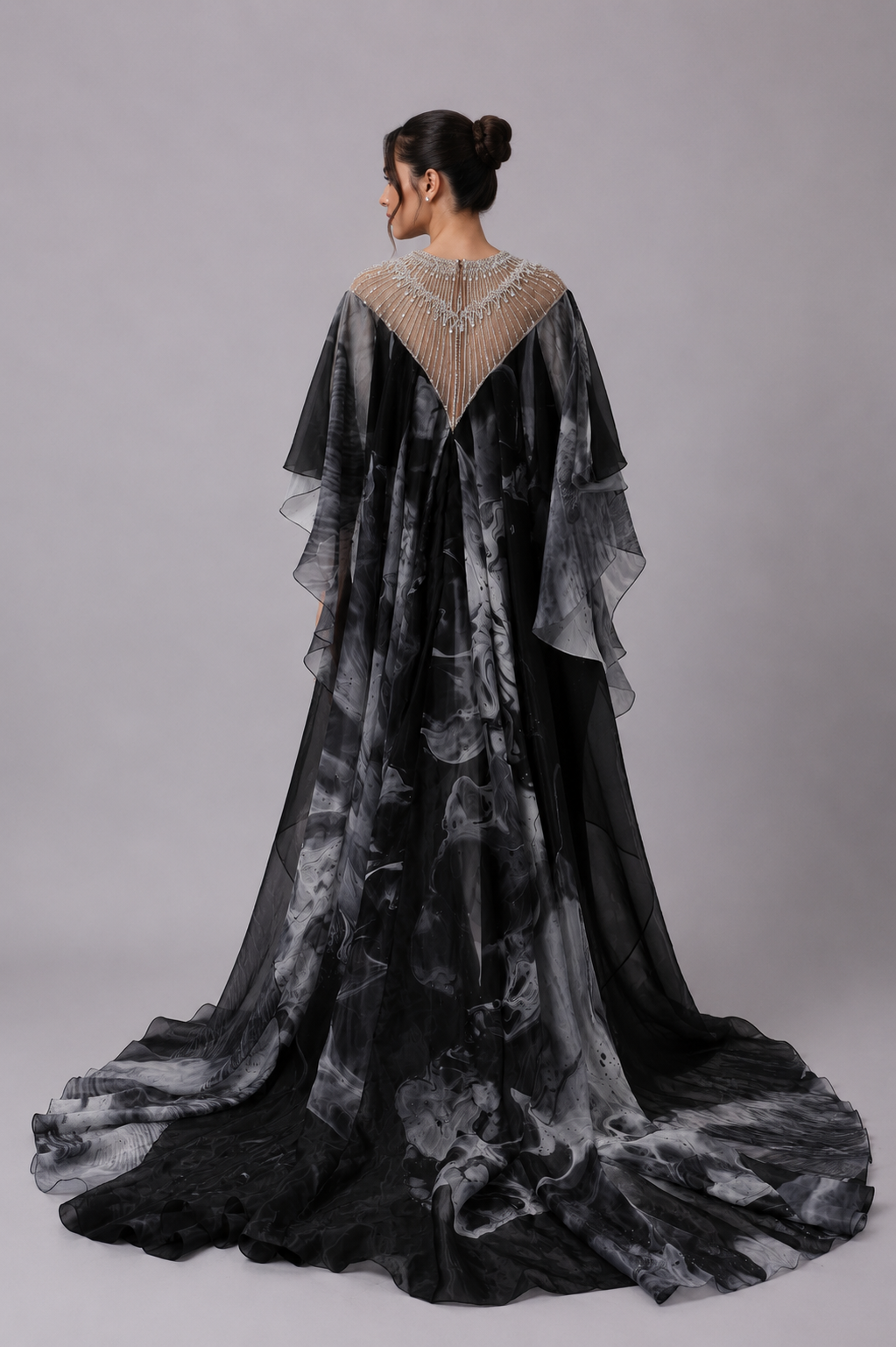 MONOCHROME PRINTED KAFTAN GOWN