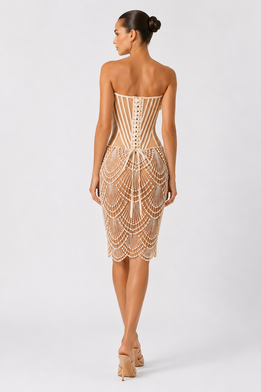 STRAPLESS PEARL MIDI DRESS