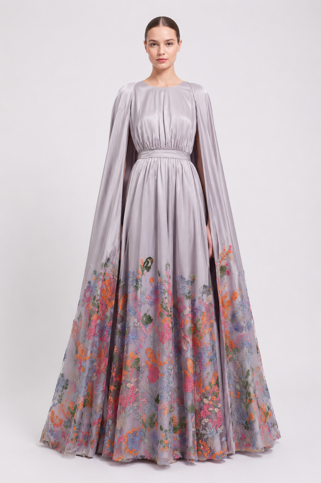 Crepe Embroidered Long Dress