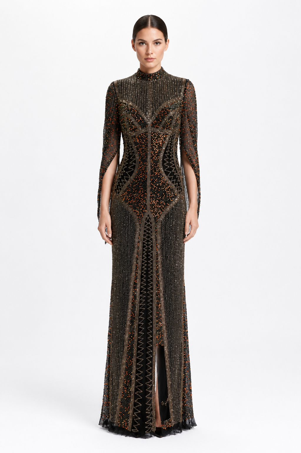 Beaded Tulle Long Dress
