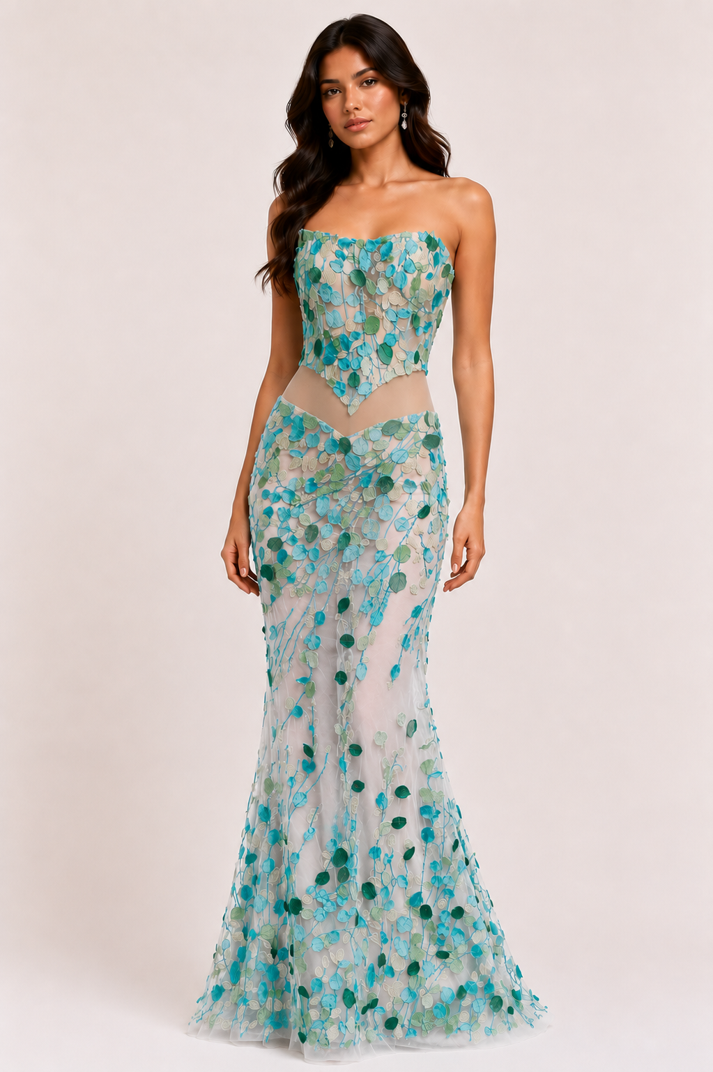 3D Thread Embroidered Long Dress