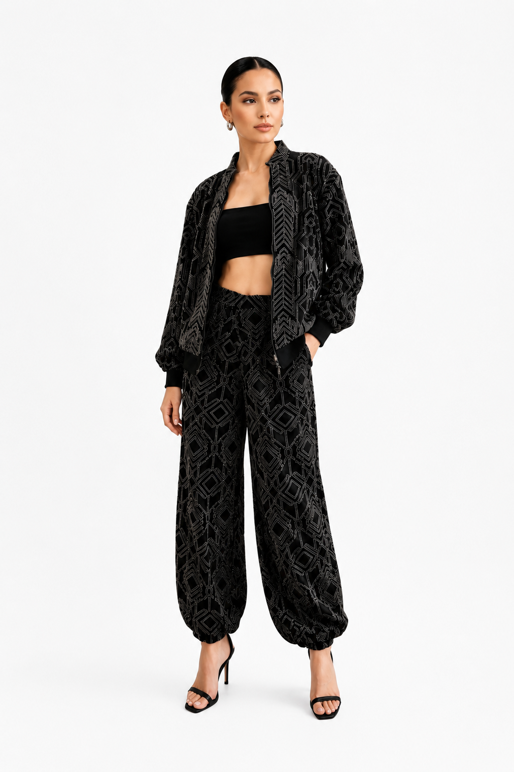 Crepe Embroidered Top And Pants Set