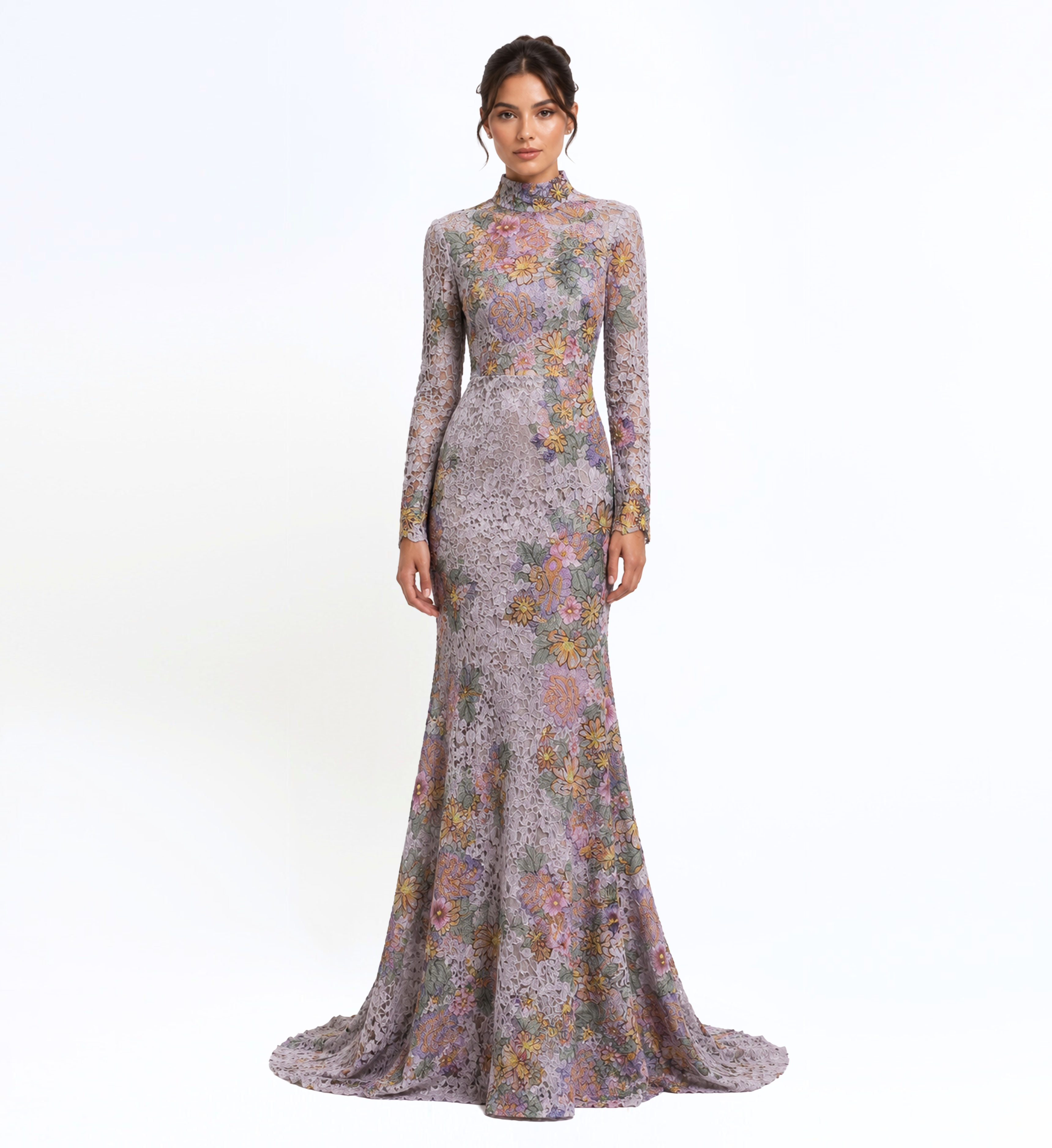 Longsleeves Thread Embroidered Gown