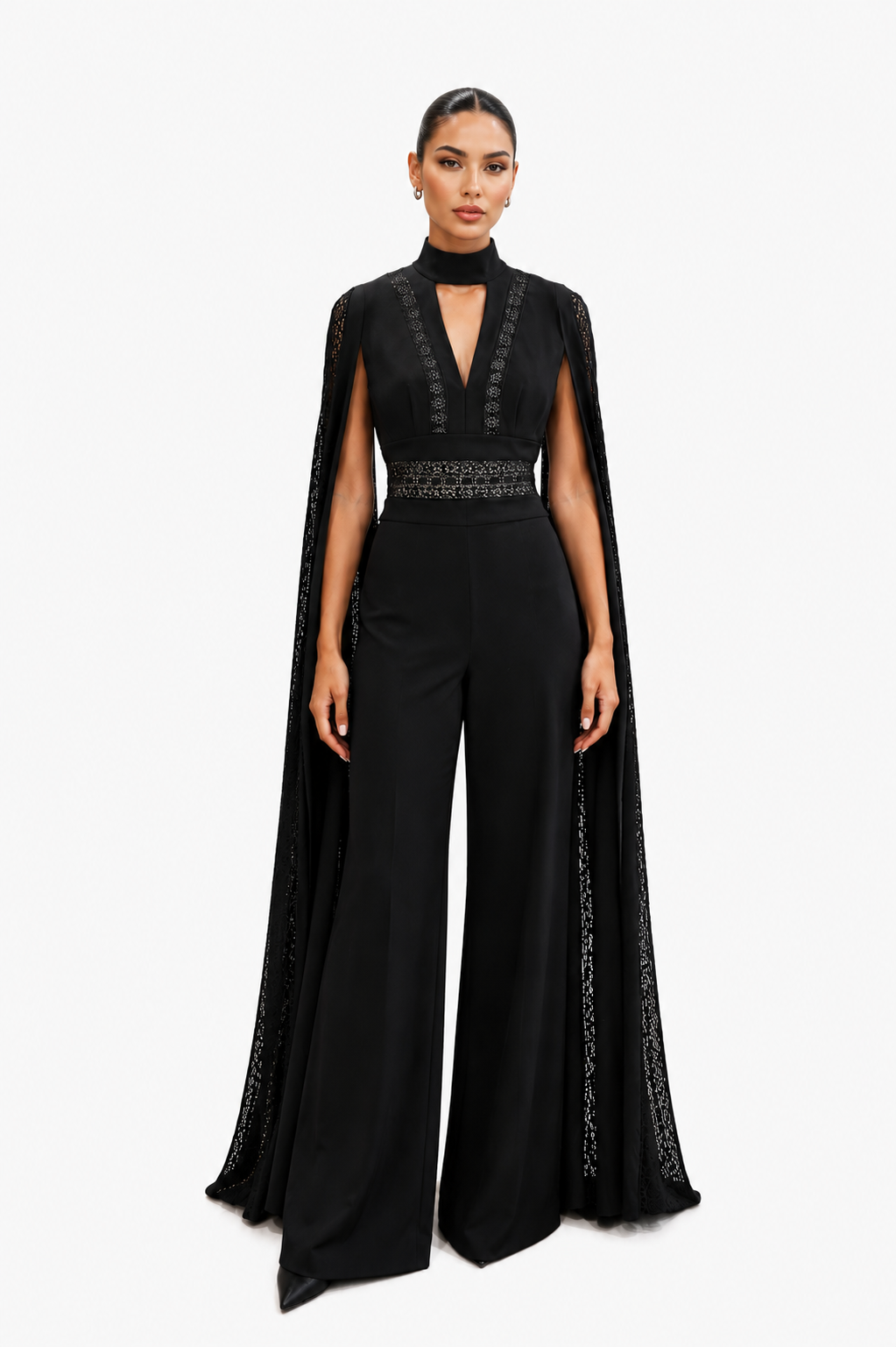 Crepe Jumpsuit With Cape