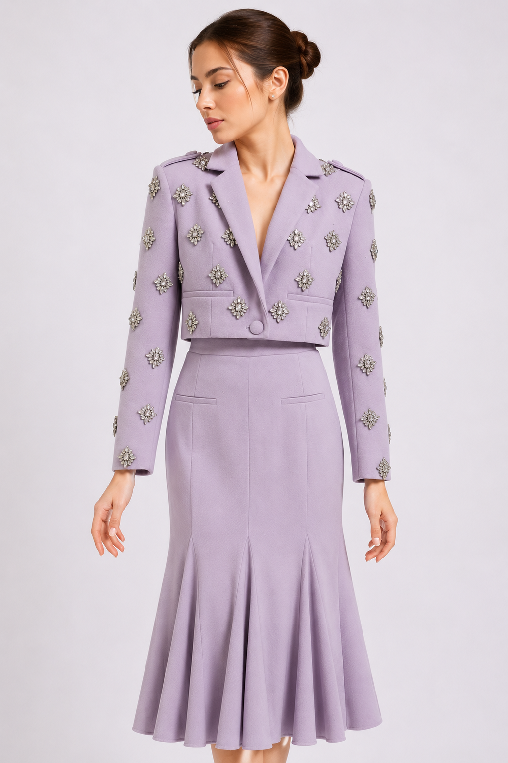 Cropped Blazer And Skirt Set