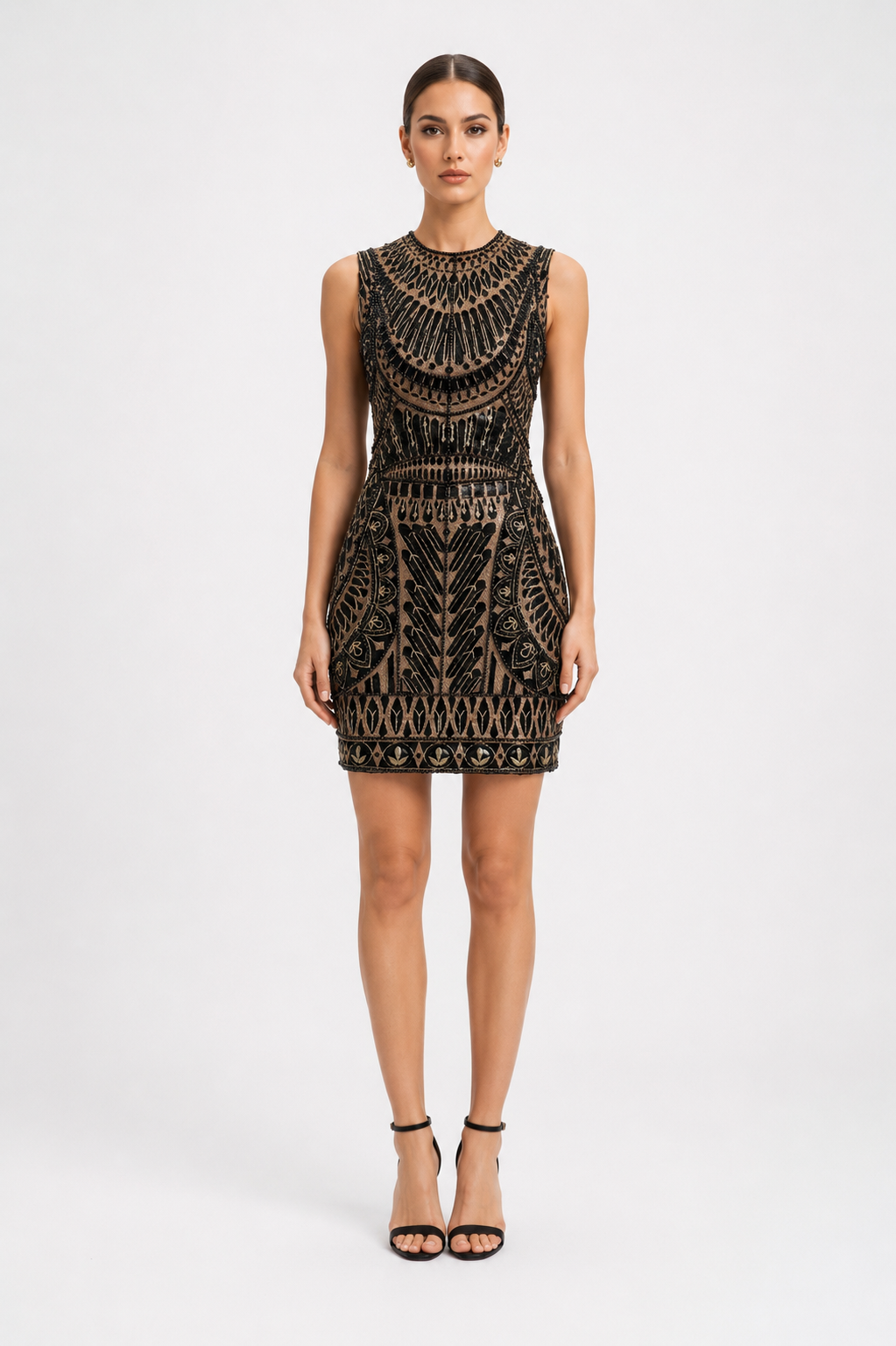 Thread Embroidered Sleeveless Midi Dress