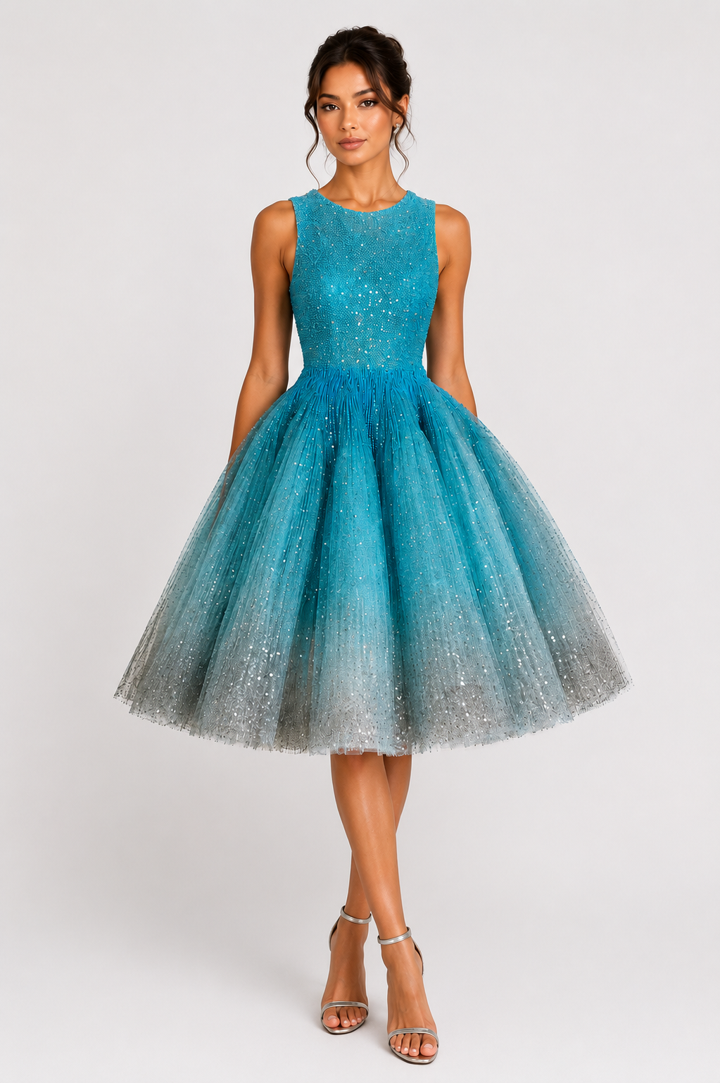 EMBELLISHED TULLE MIDI DRESS