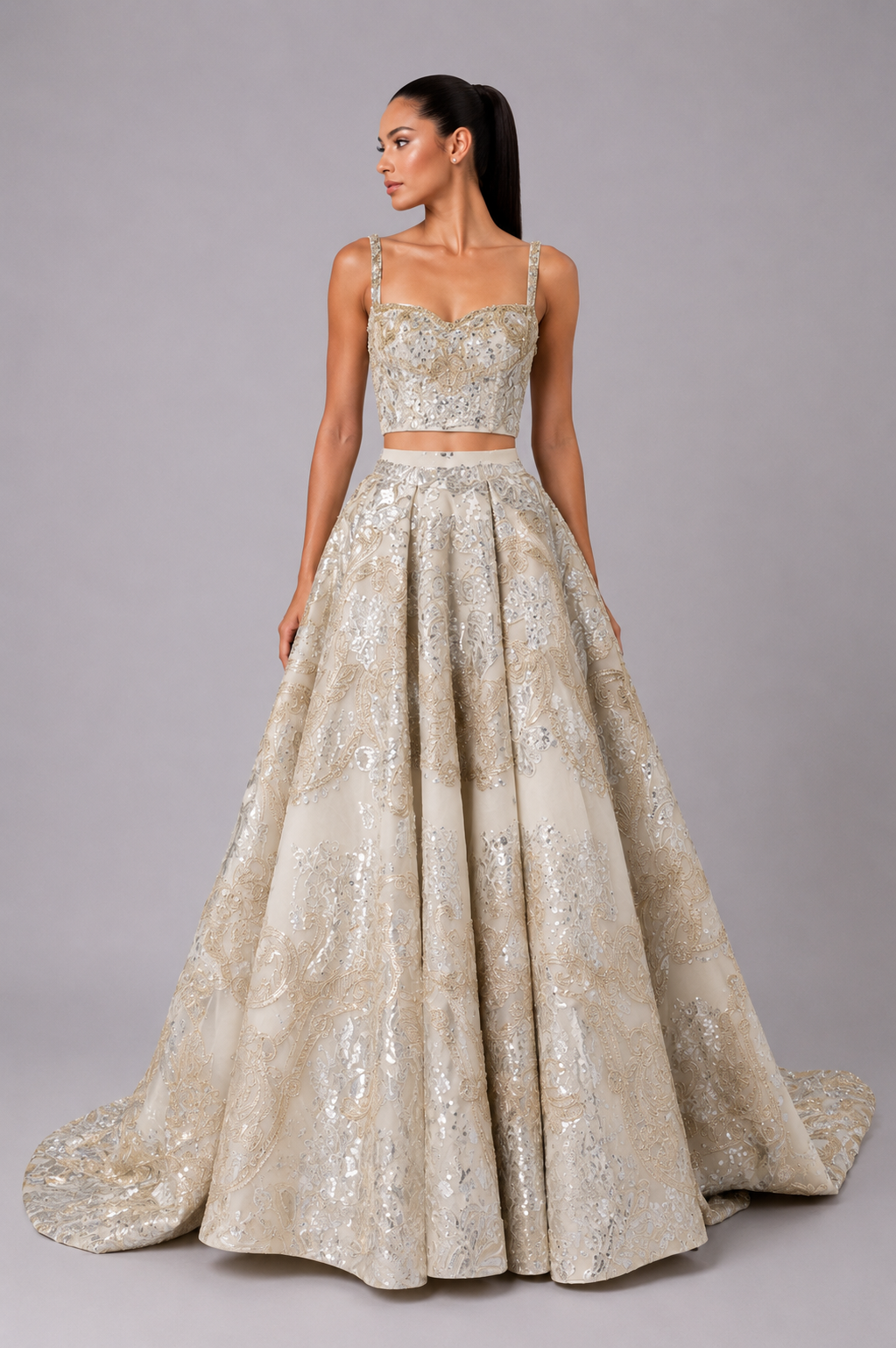 EMBELLISHED CROP TOP BALL SKIRT SET