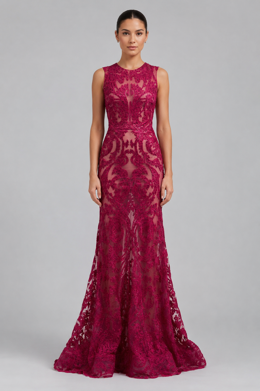 Embroidered Sleveeless Long Dress