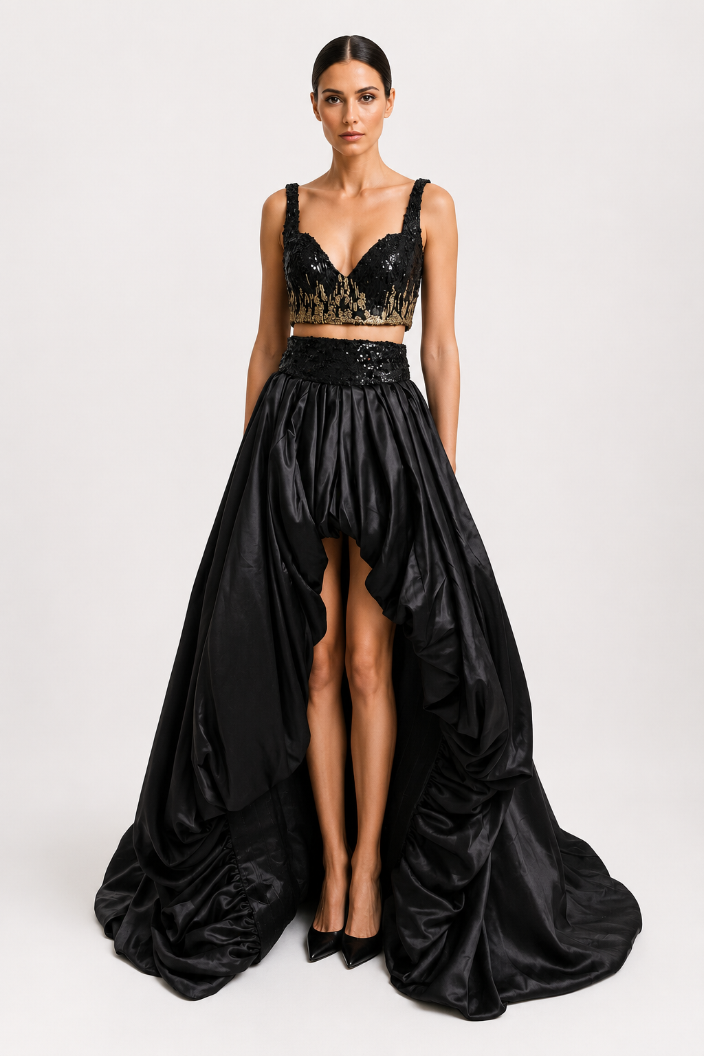 Sequin Embroidered Top And Skirt Set