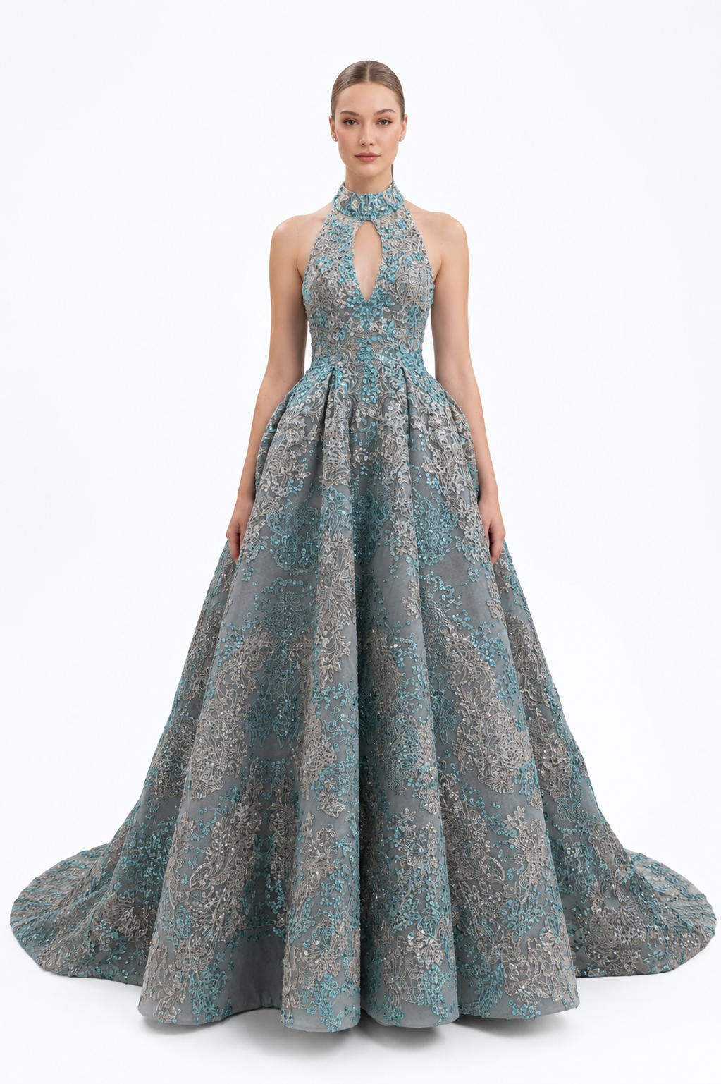 Halter Embroidered Long Dress