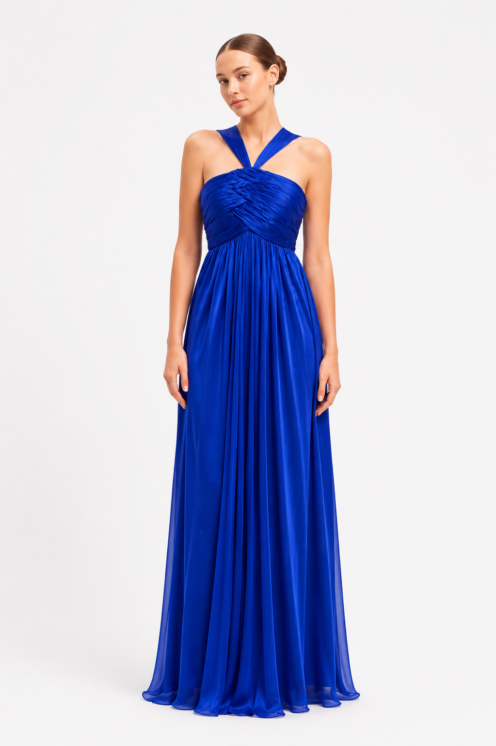 Halter Neck Shirred Long Dress