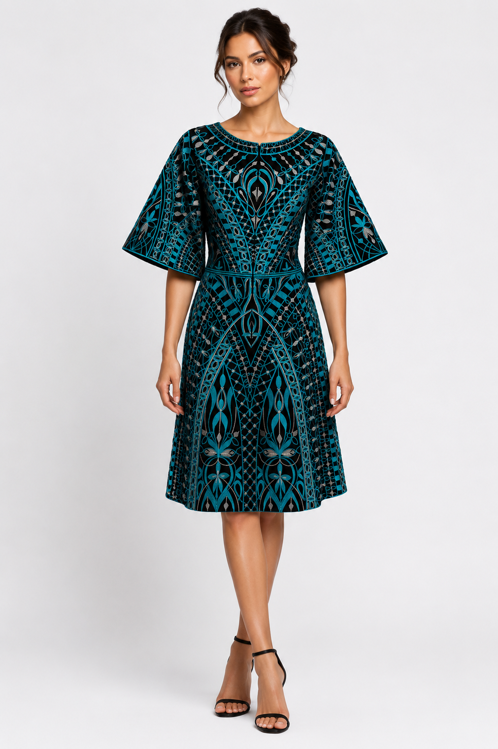 Thread Embroidered Midi Dress