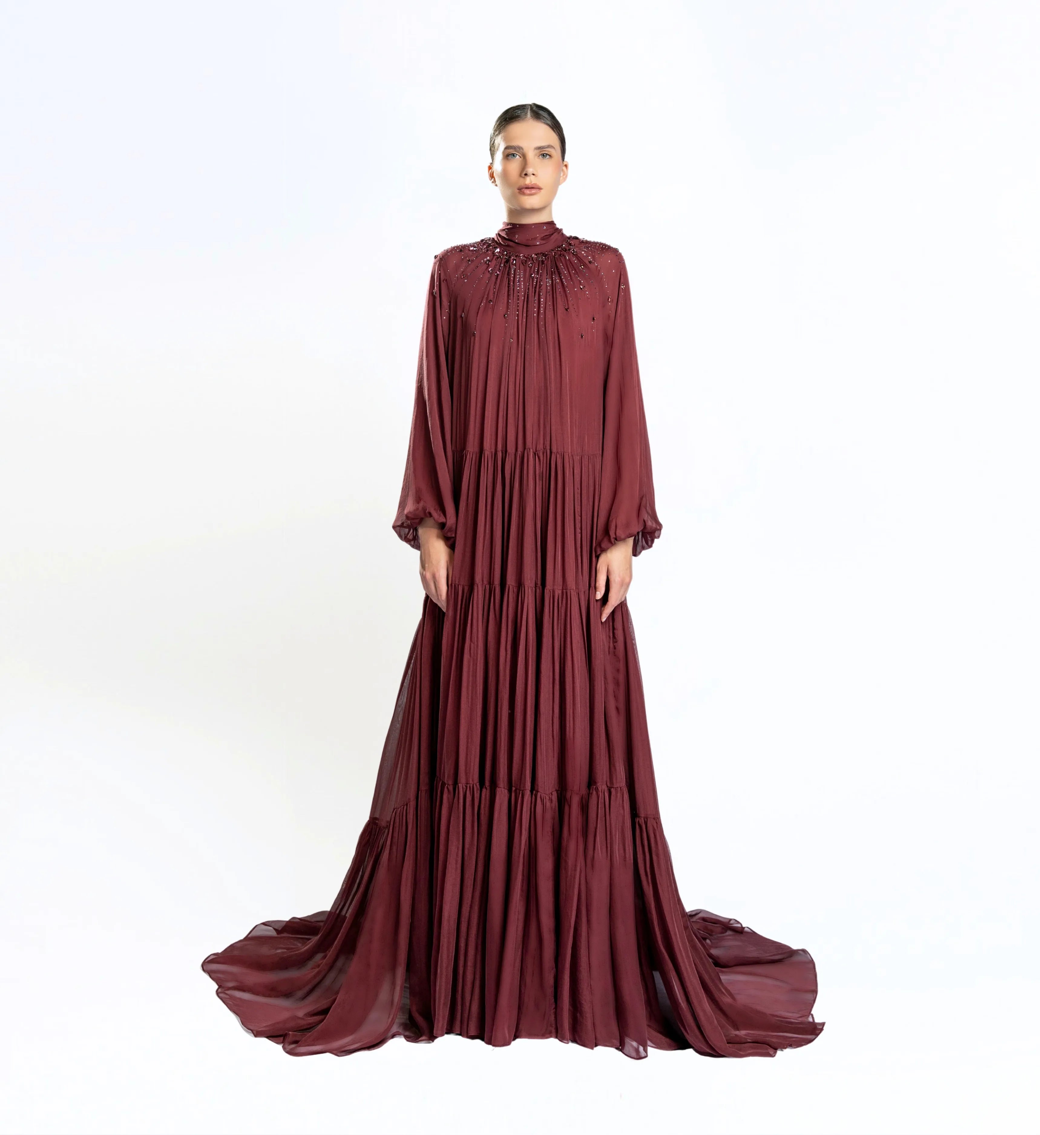Shirred Tent Dress – Burgundy