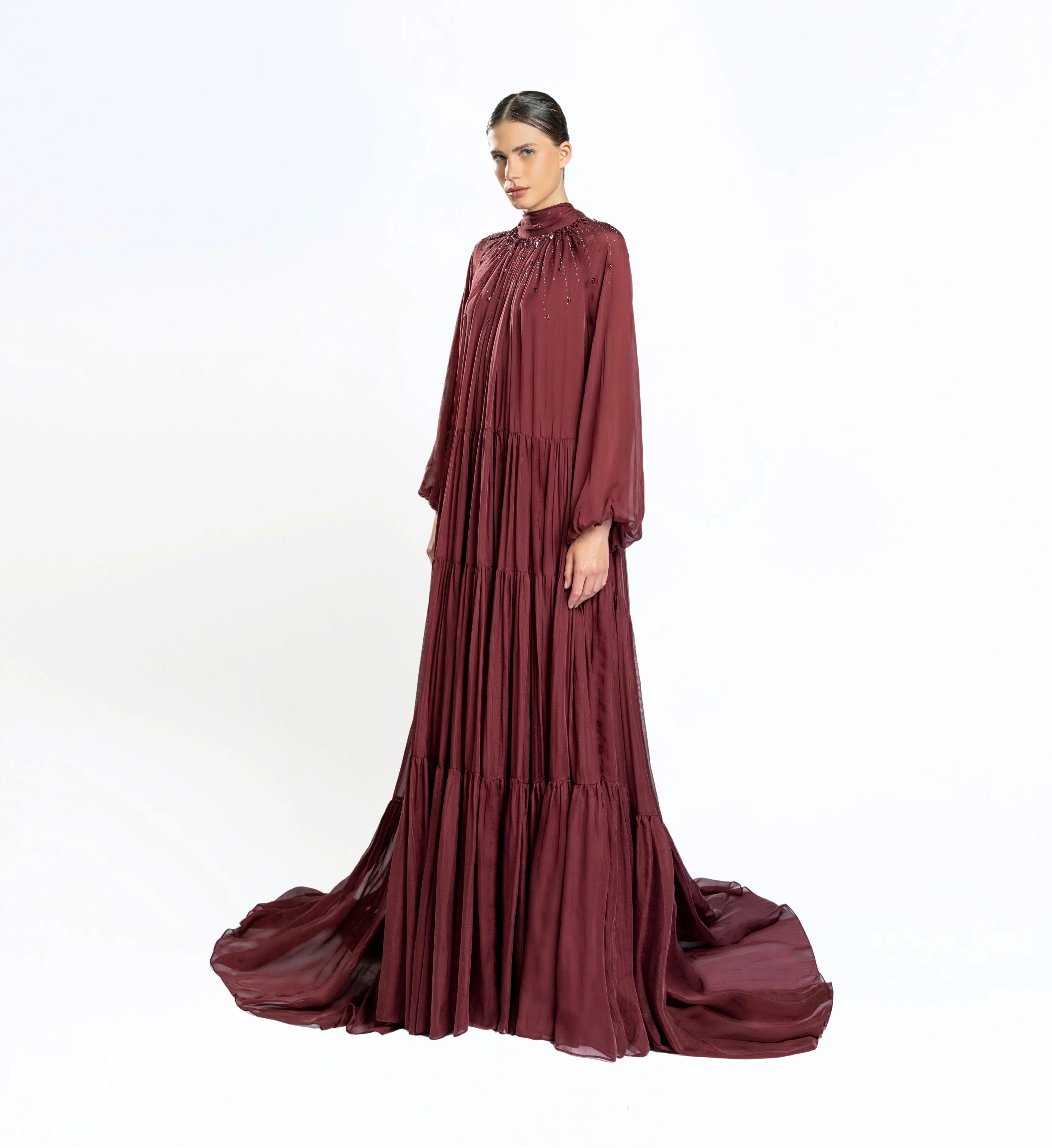 Shirred Tent Dress – Burgundy