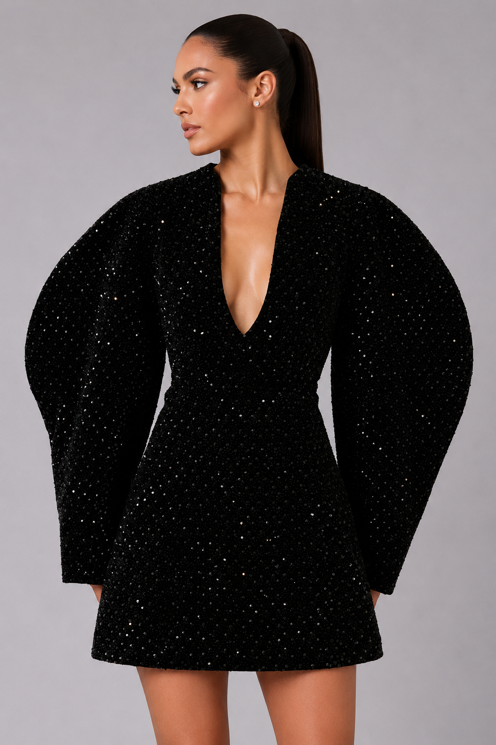 SCULPTURAL SLEEVE MINI DRESS
