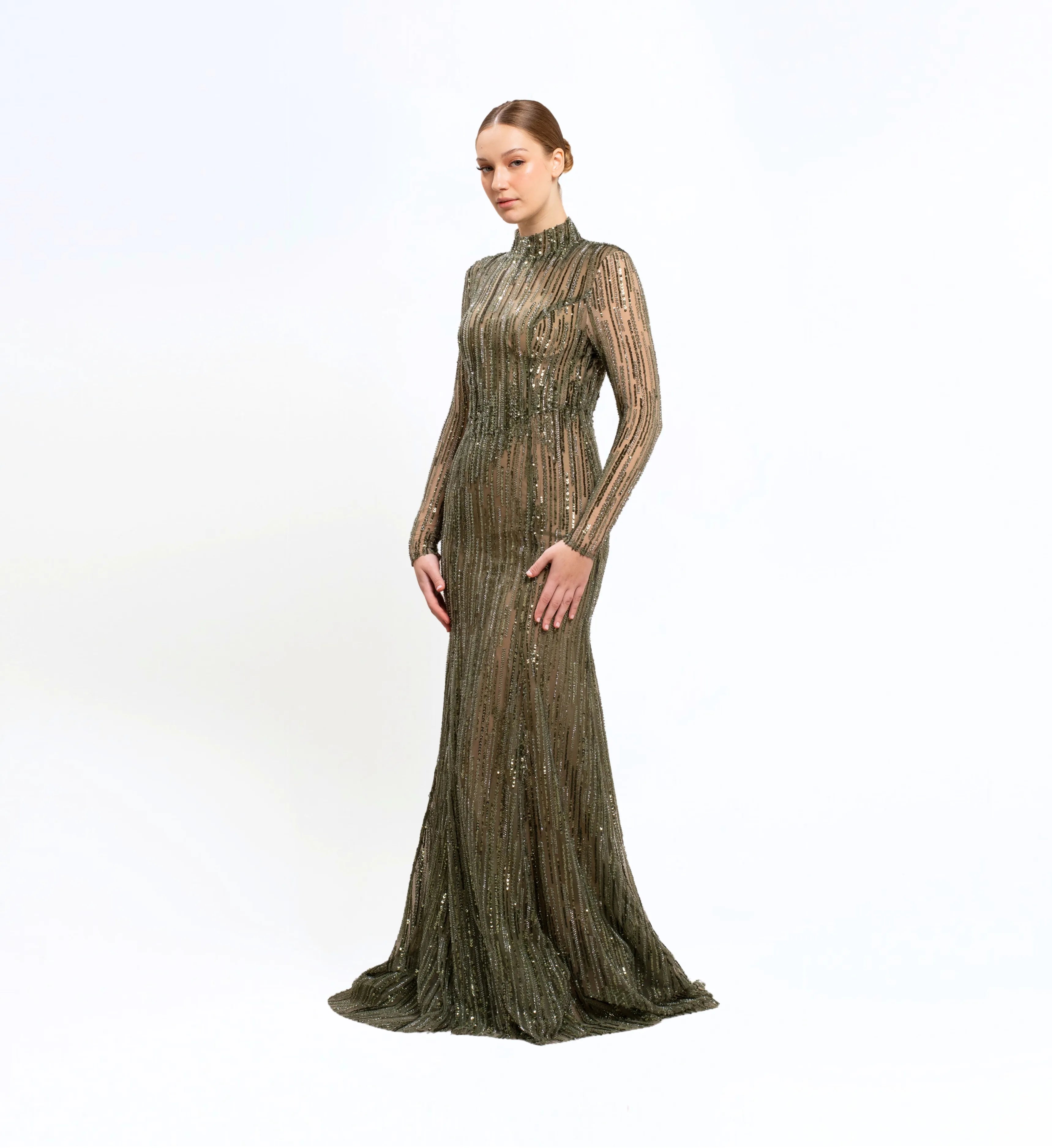 BEAD EMBROIDERED LONGSLEEVES GOWN