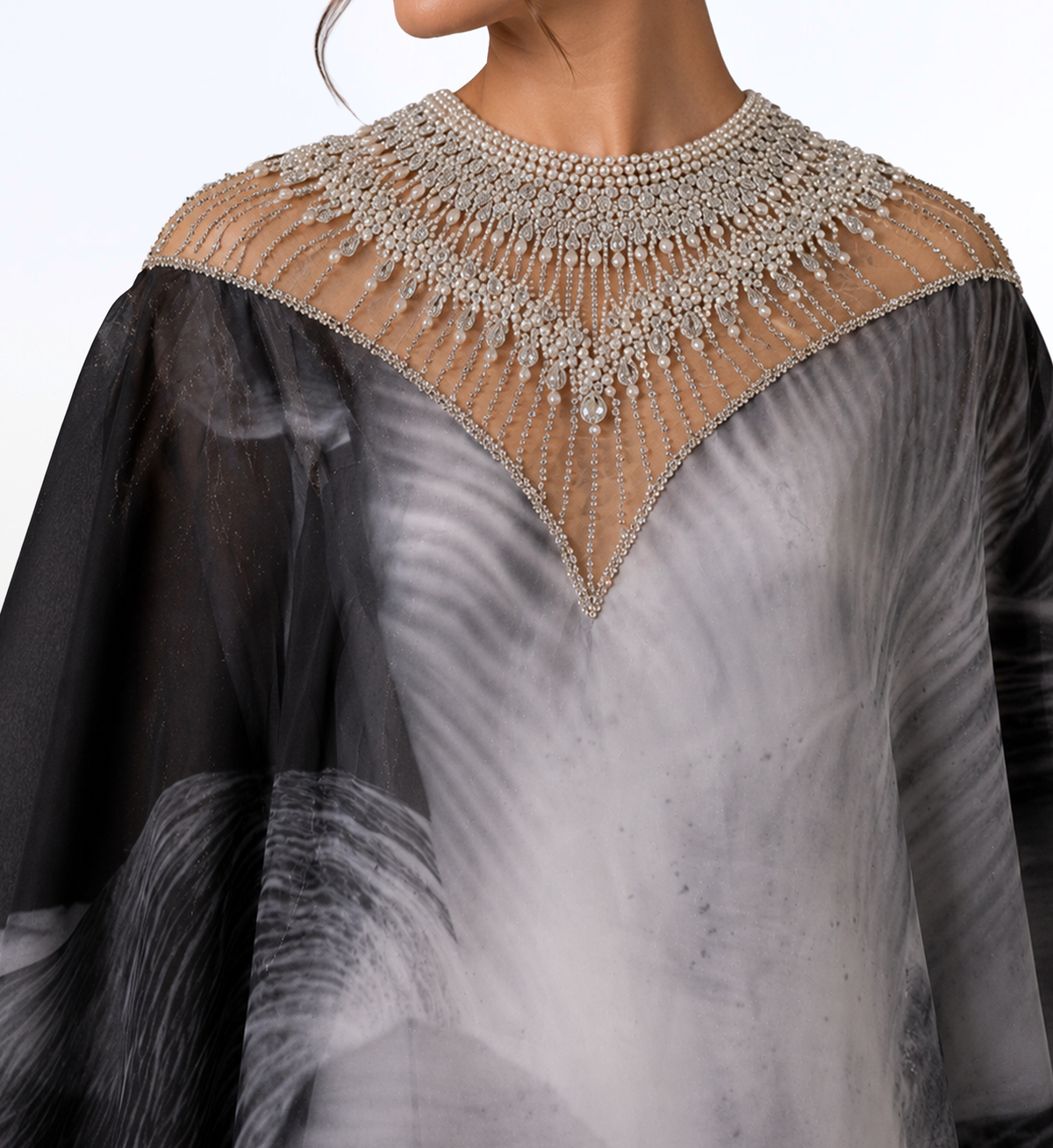MONOCHROME PRINTED KAFTAN GOWN